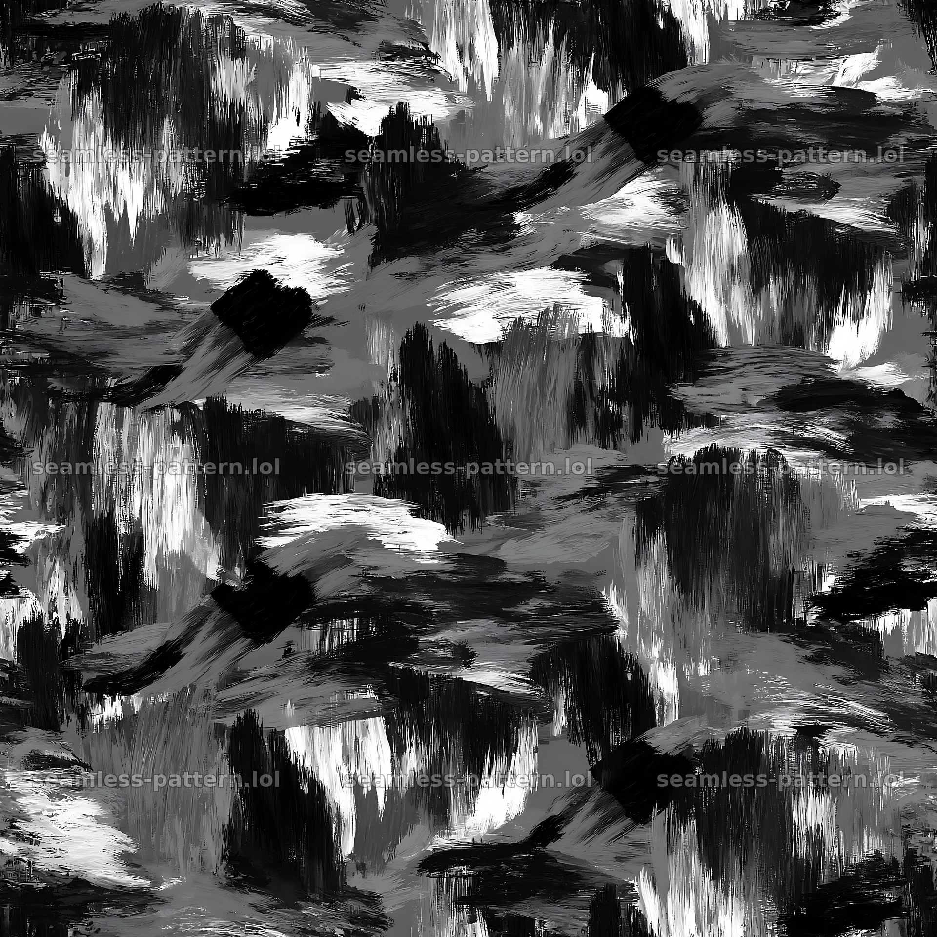 Seamless jungle camouflage brushstroke pattern in black and white — seamless tileable pattern