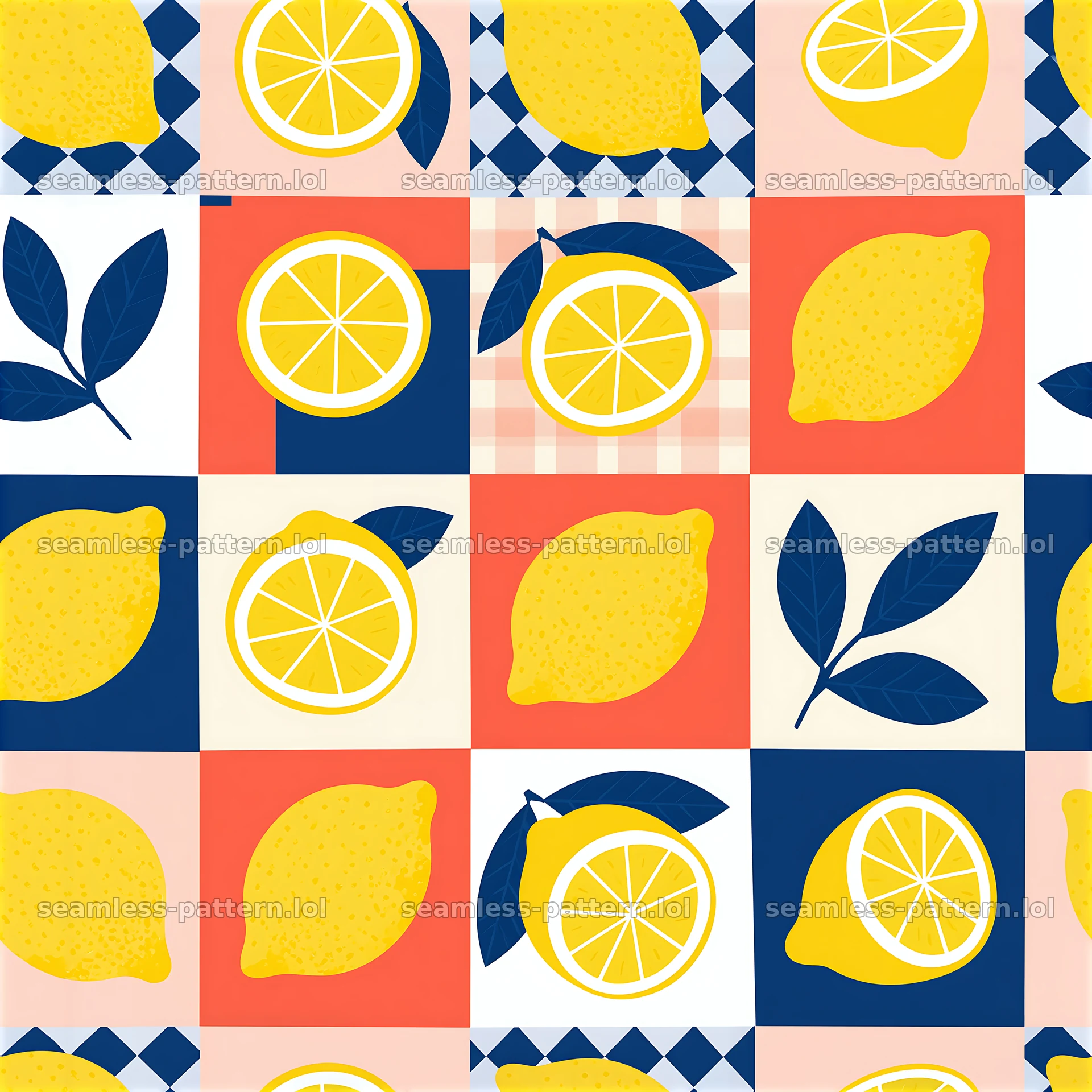 Playful lemons seamless pattern with bright colors and shapes — seamless tileable pattern at 8192x8192