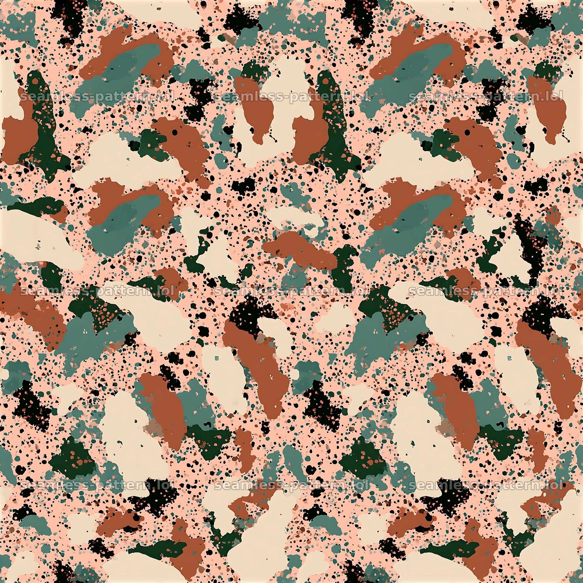 Repeat spotted camouflage pattern with earthy tones — seamless tileable pattern at 8192x8192