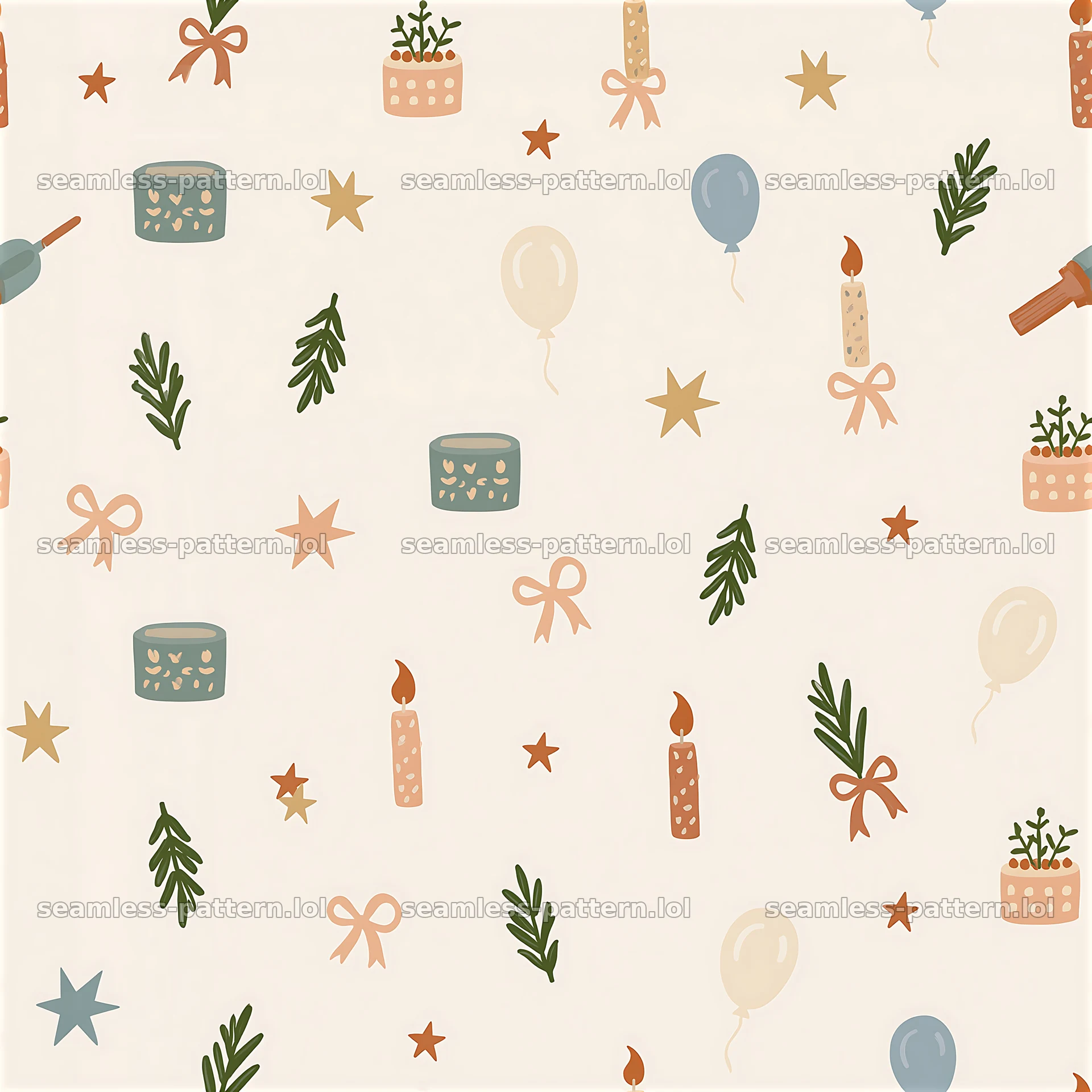 Birthday card tileable pattern with cakes, candles, and balloons — seamless tileable pattern at 8192x8192