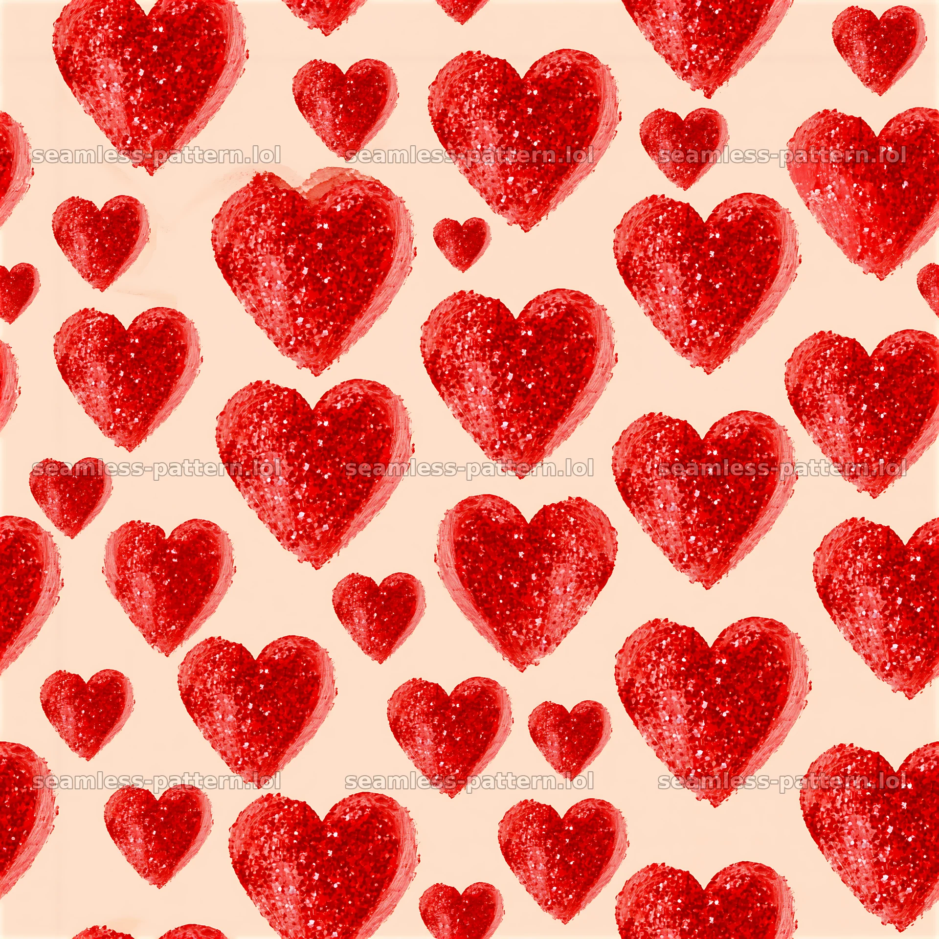 Pattern/seamless glitter heart pattern in red tones on light background — seamless tileable pattern at 8192x8192