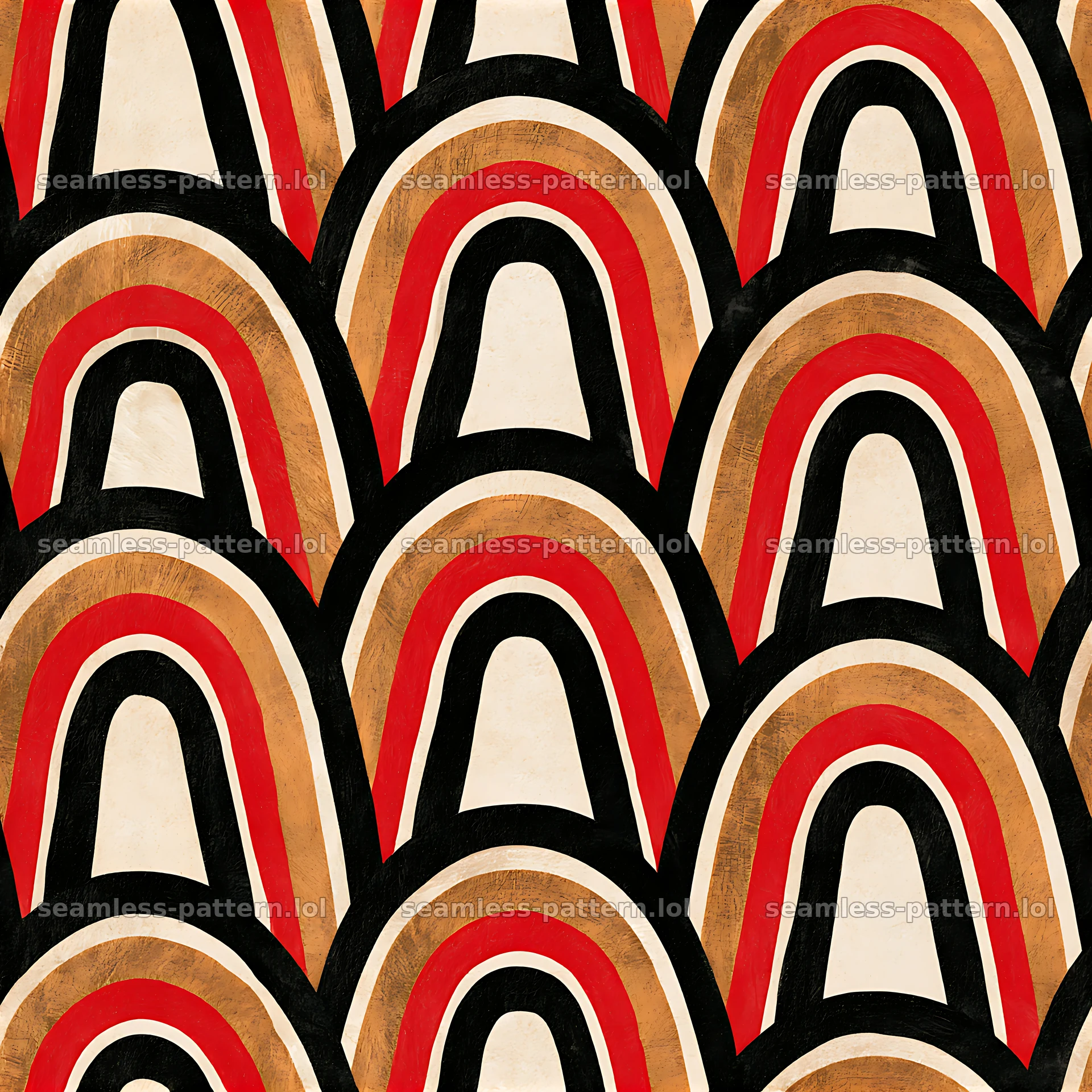 Rainbow curve black red gold seamless pattern with distinct arcs — seamless tileable pattern at 8192x8192