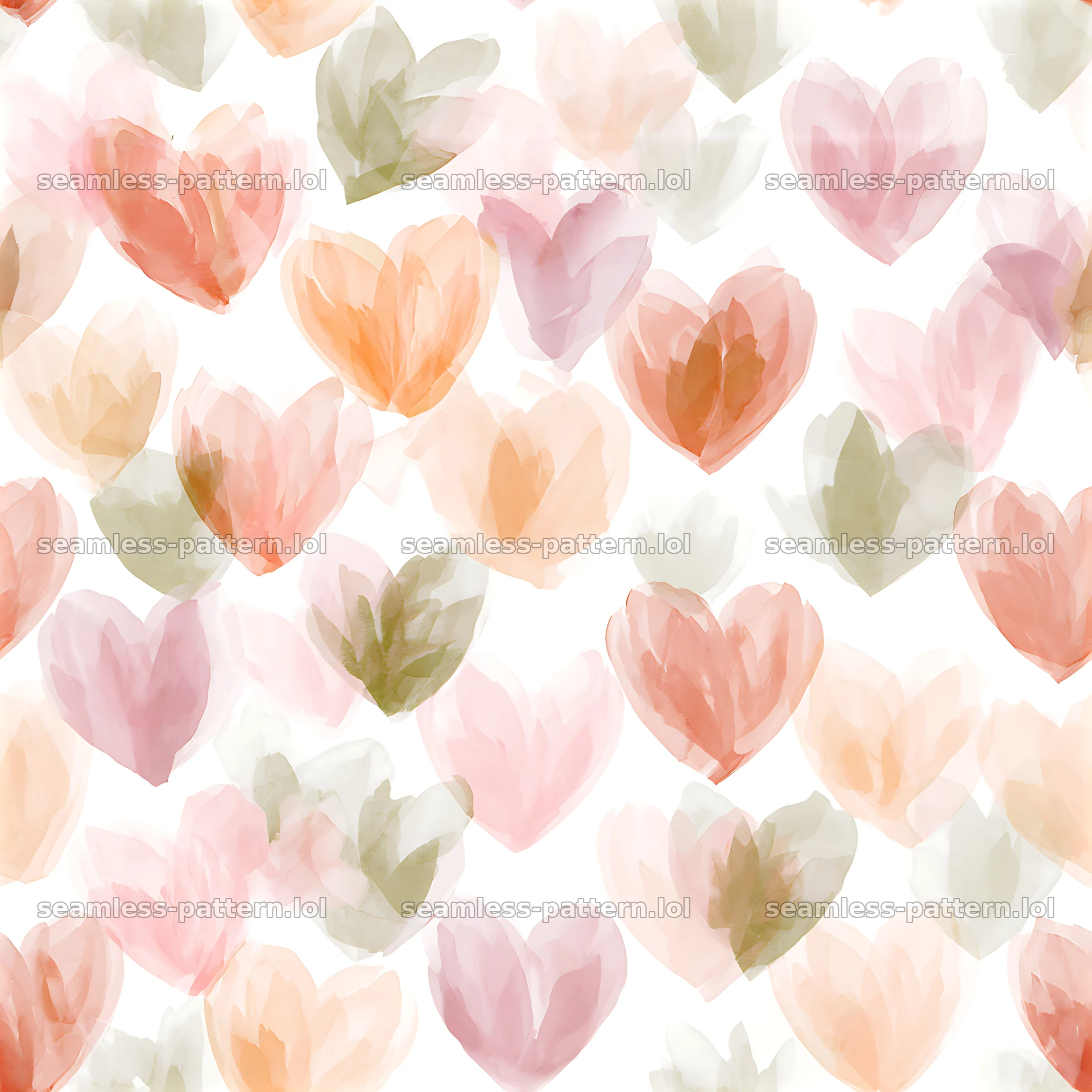 Seamless heart texture pattern with soft floral elements in pastel colors — seamless tileable pattern at 8192x8192