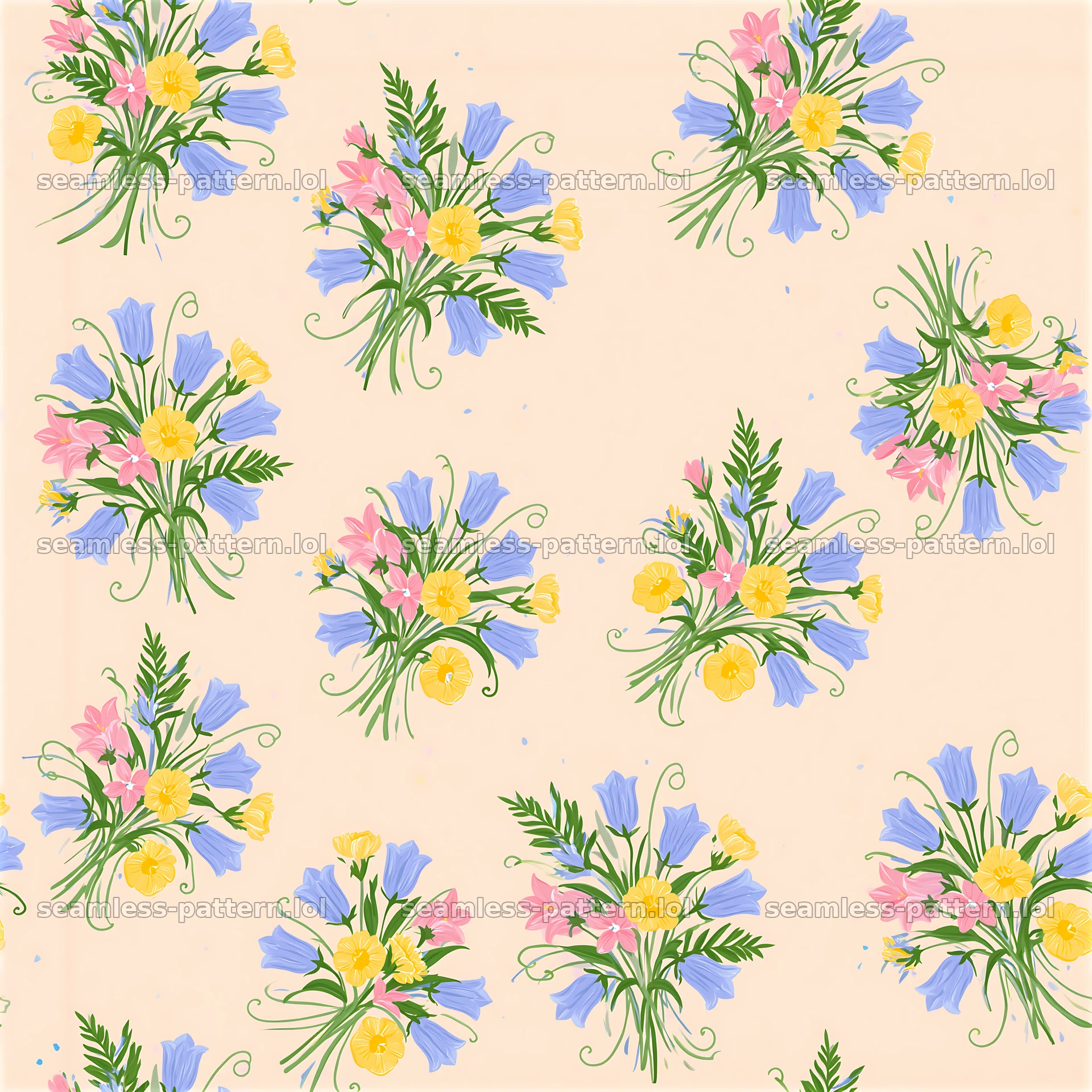 Flower cluster seamless pattern on light background — seamless tileable pattern at 8192x8192