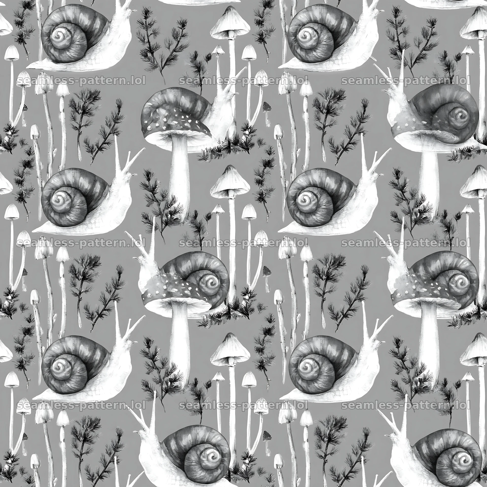 Red snail with mushrooms seamless pattern — seamless tileable pattern