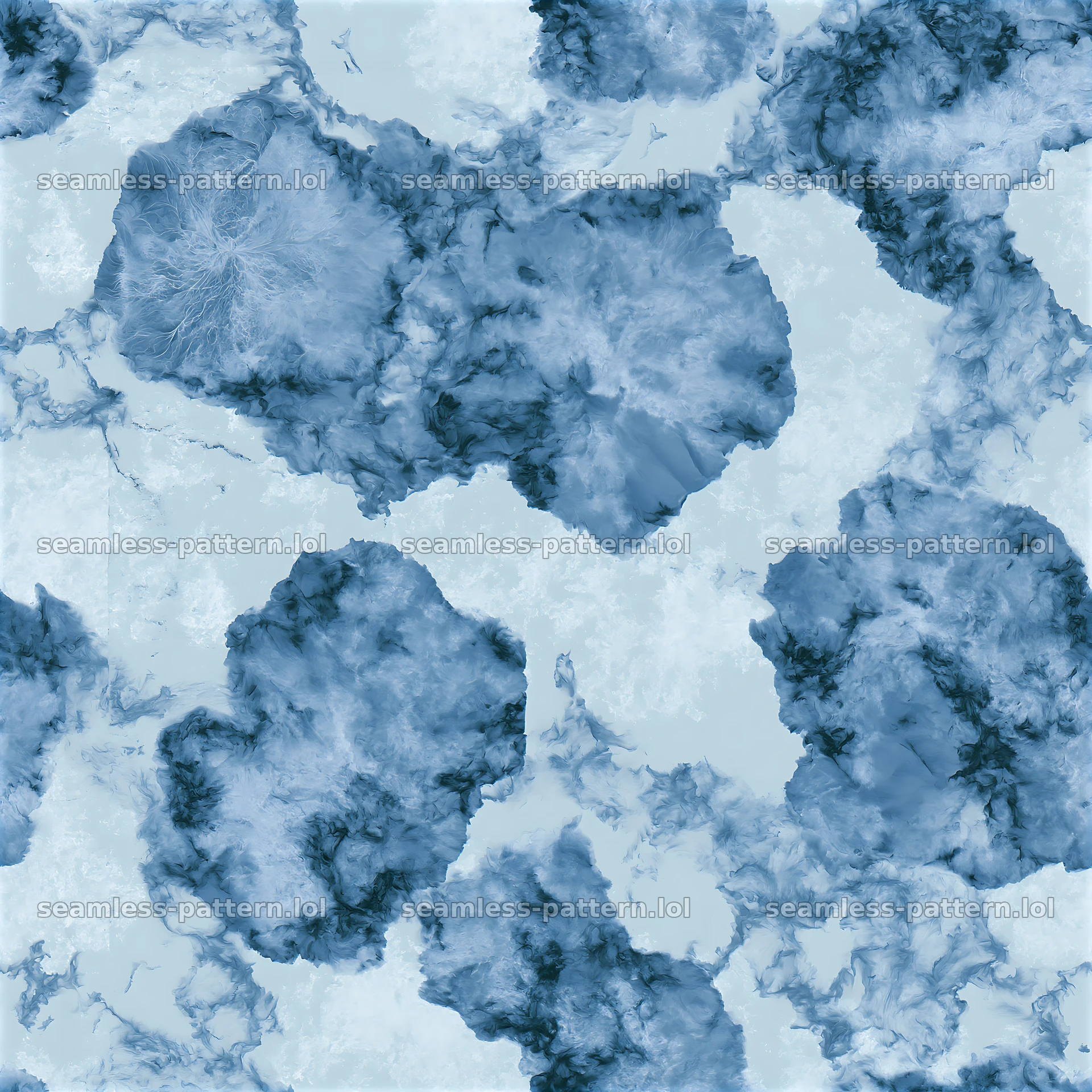 Repeating blue camouflage marble texture with cloud-like shapes — seamless tileable pattern at 8192x8192