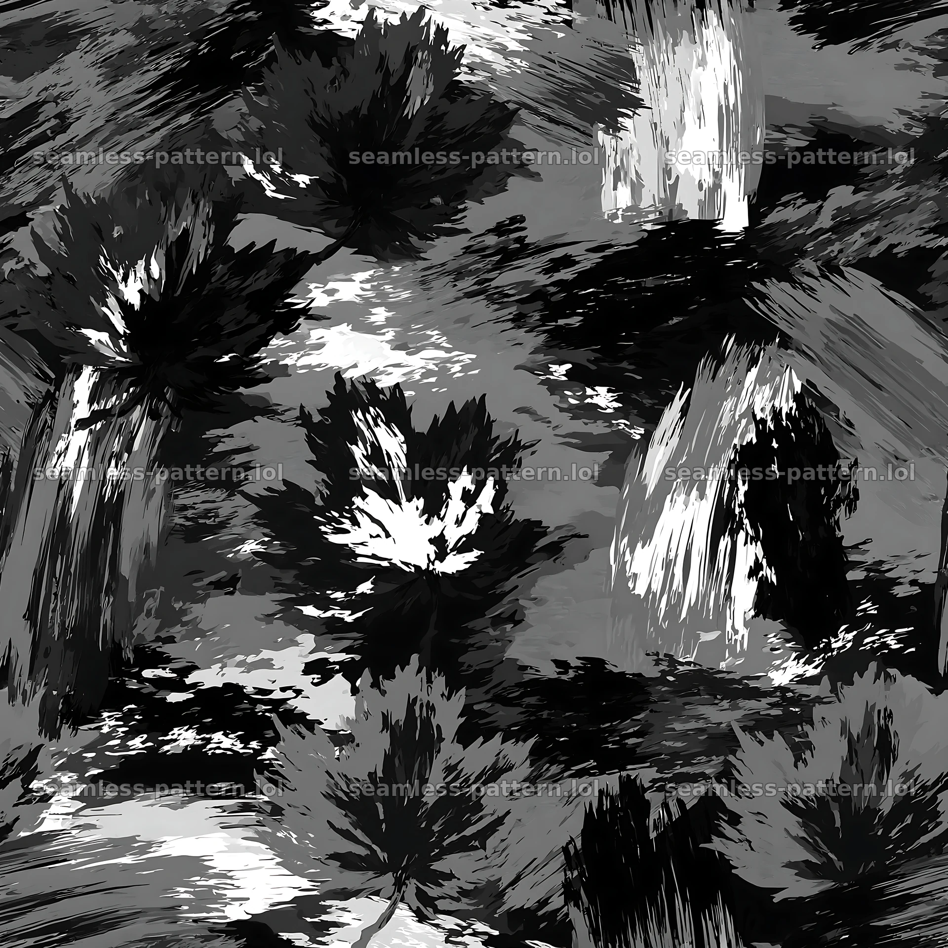 Seamless woodland camouflage brushstroke pattern in black and white — seamless tileable pattern