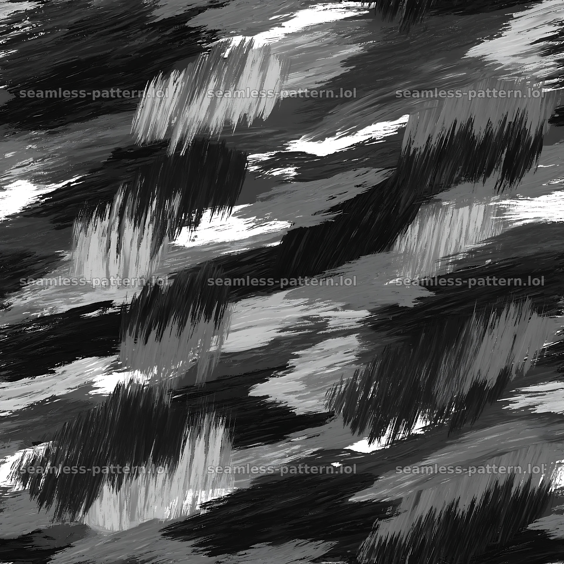 Seamless woodland camouflage brushstroke pattern in black and white — seamless tileable pattern