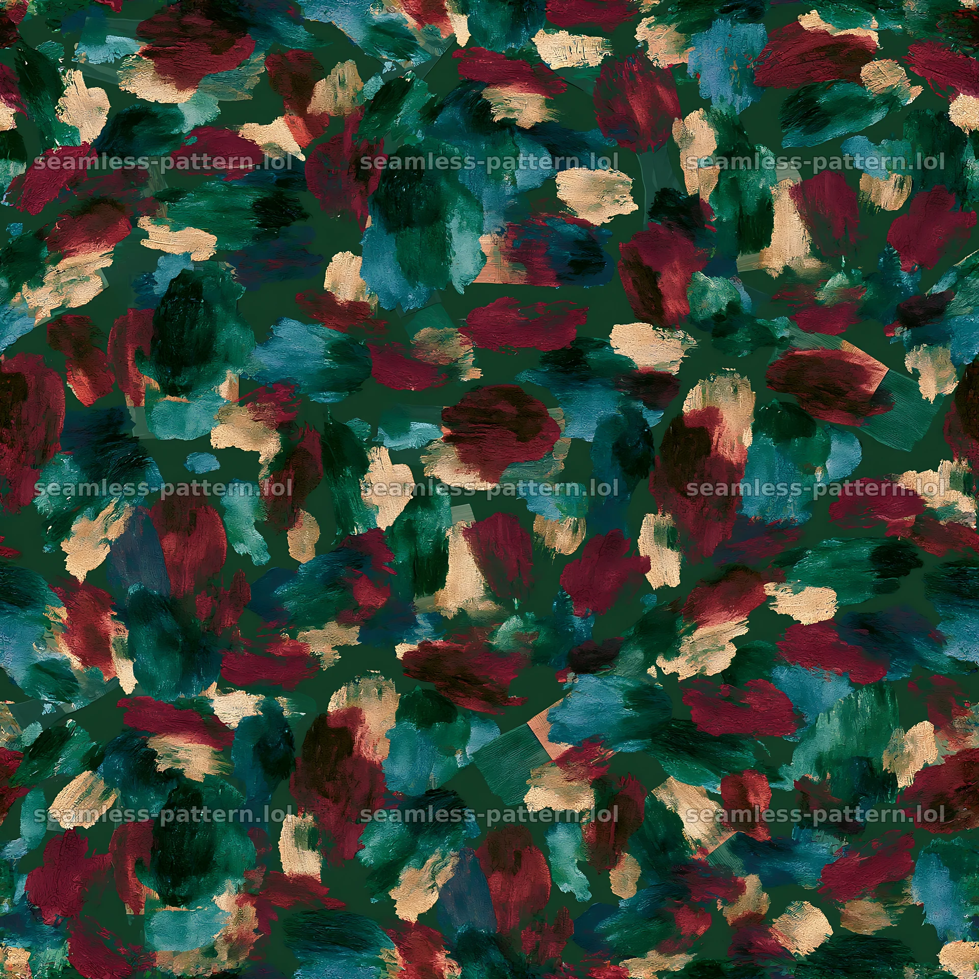 Seamless watercolor camouflage brushstroke pattern in rich colors — seamless tileable pattern