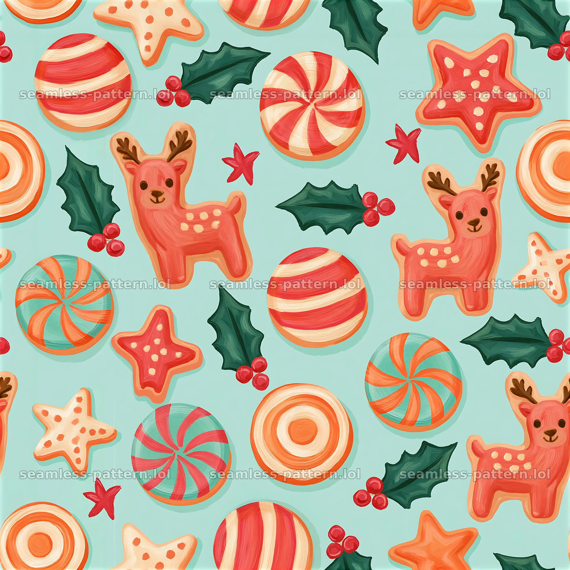 Colorful Christmas cookies seamless pattern features various shapes — seamless tileable pattern at 8192x8192