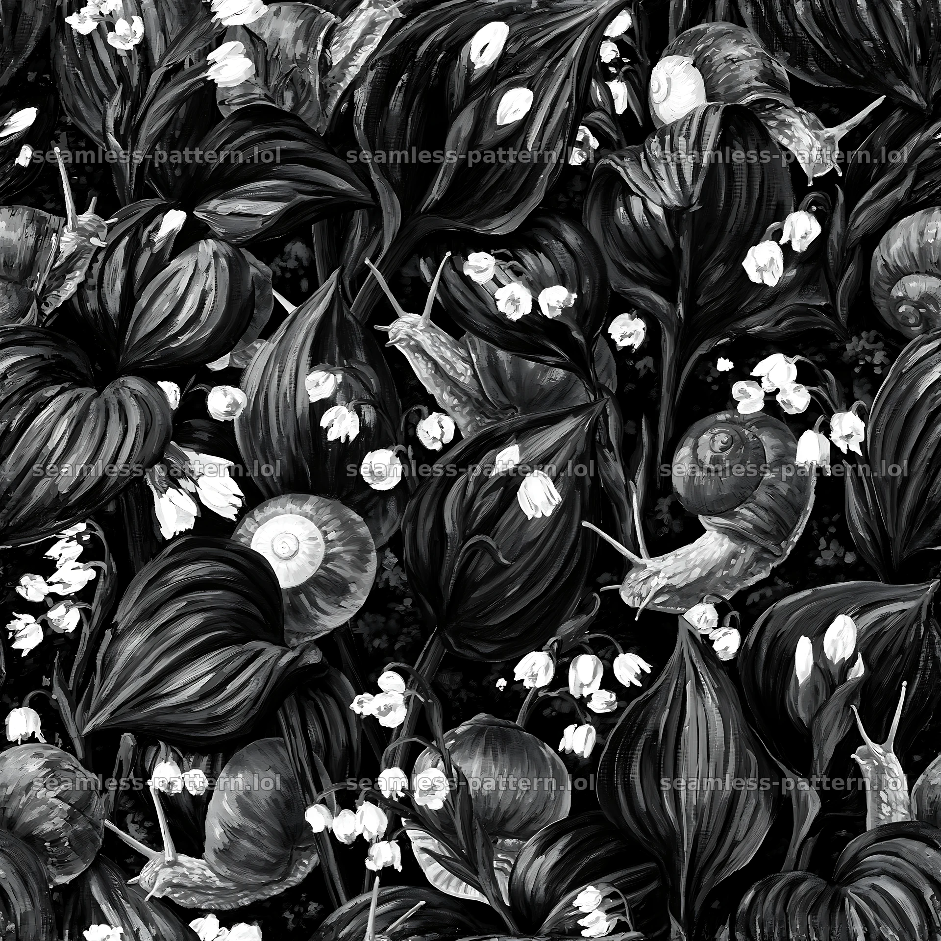 Red garden snail repeat pattern for fabric and wallpaper — seamless tileable pattern