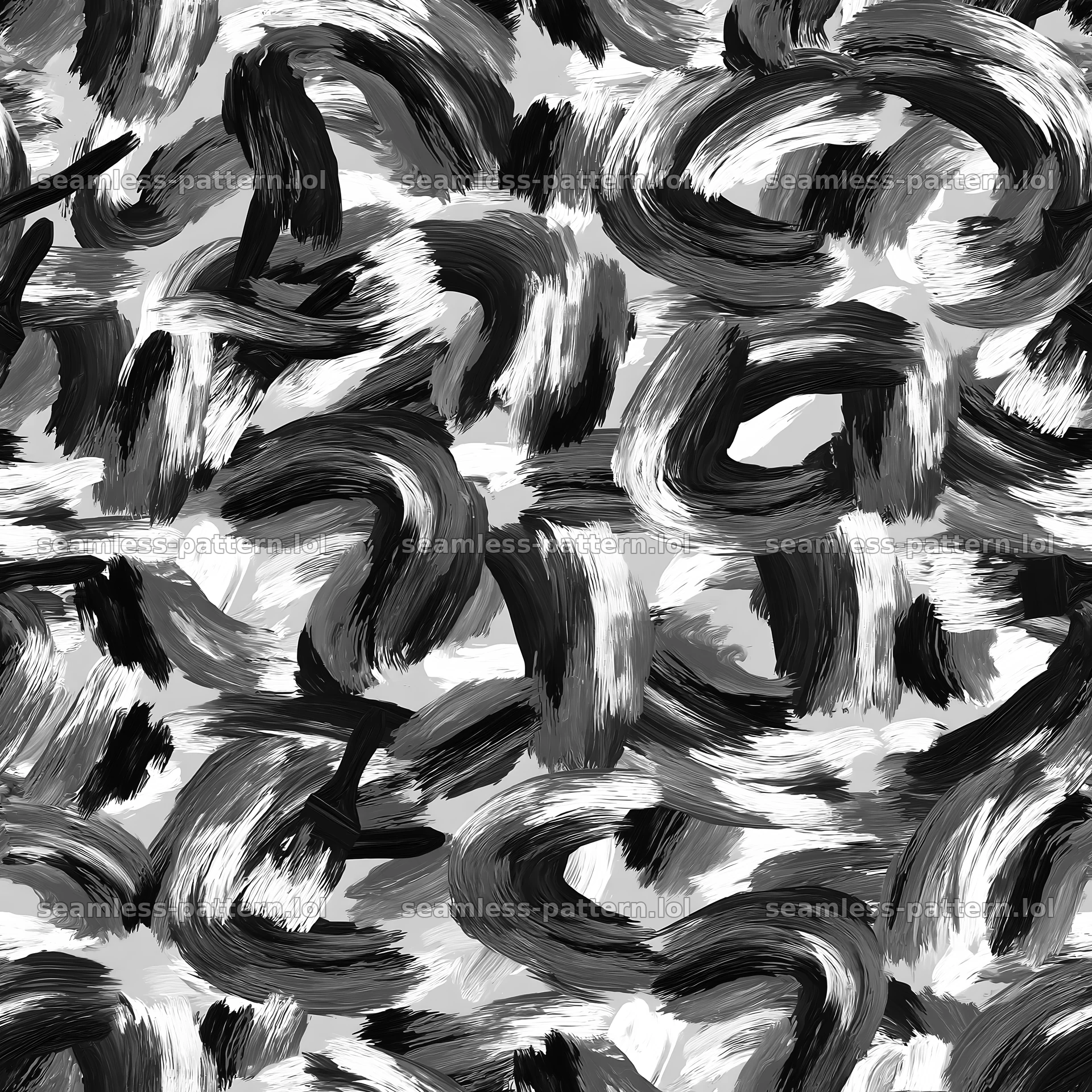 Seamless camouflage brushstroke pattern in black and white — seamless tileable pattern