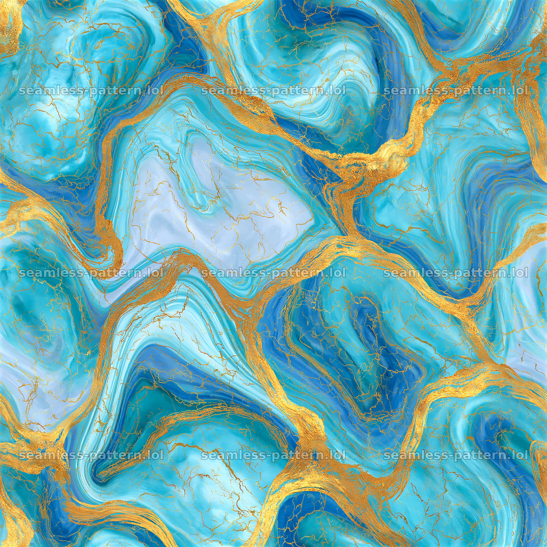 Seamless watercolor marble pattern with gold veins in blue tones — seamless tileable pattern at 8192x8192