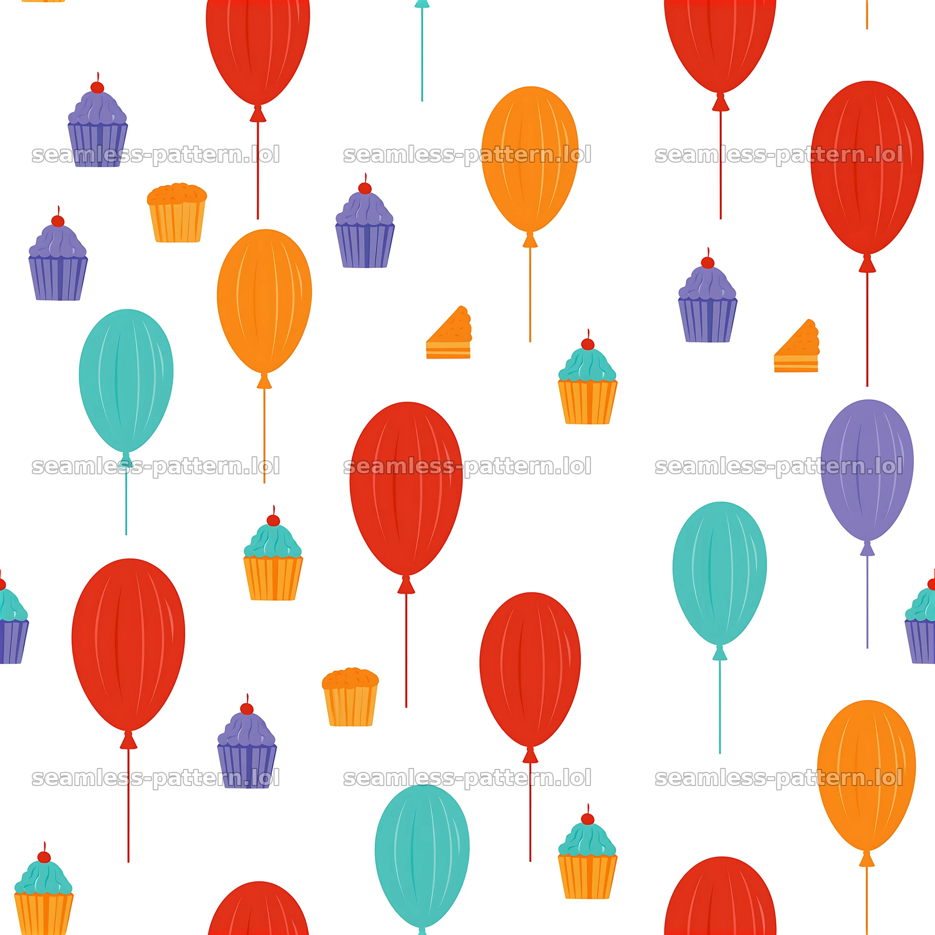 Bright balloons and pastry cake seamless pattern — seamless tileable pattern at 8192x8192