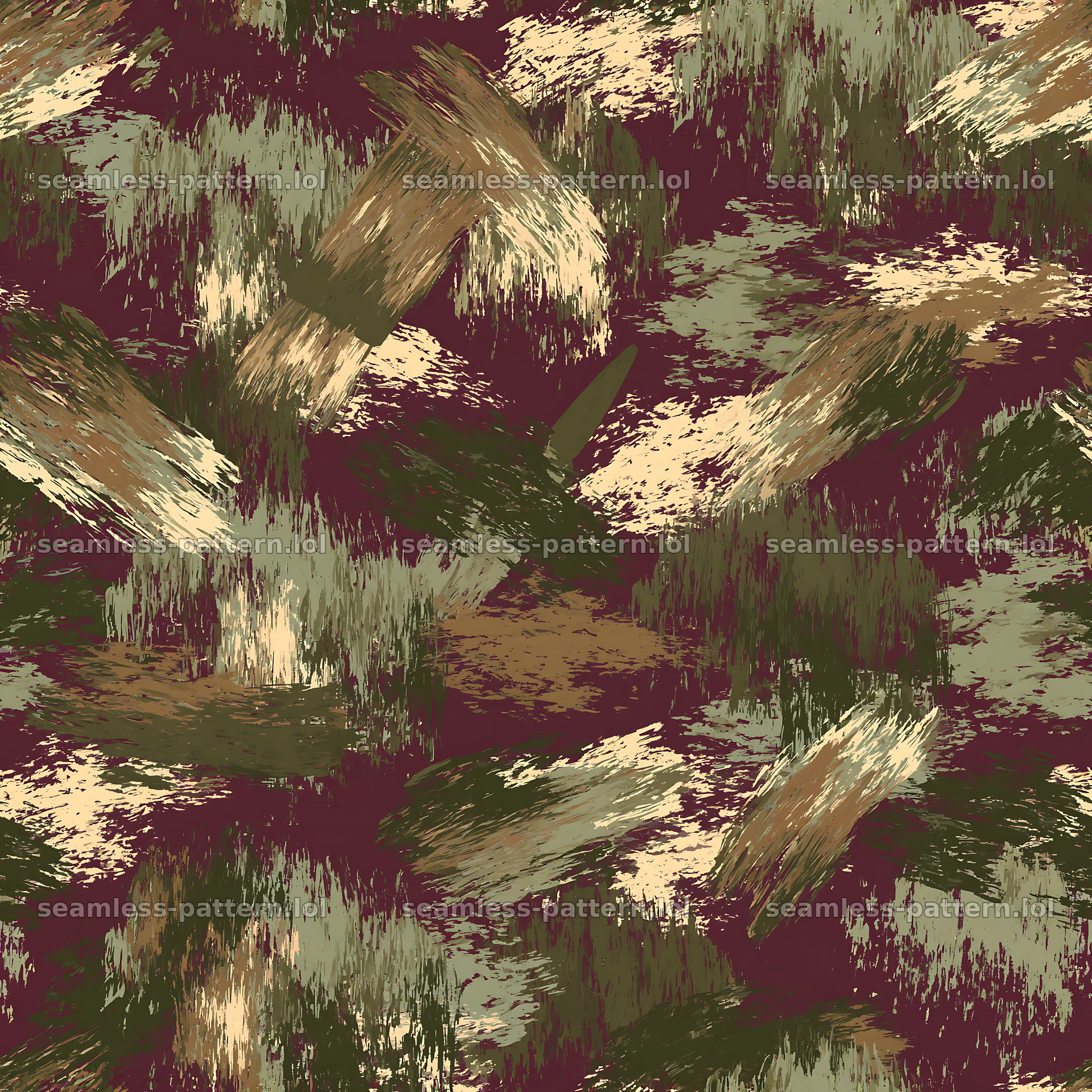 Seamless olive camouflage brushstroke pattern — seamless tileable pattern