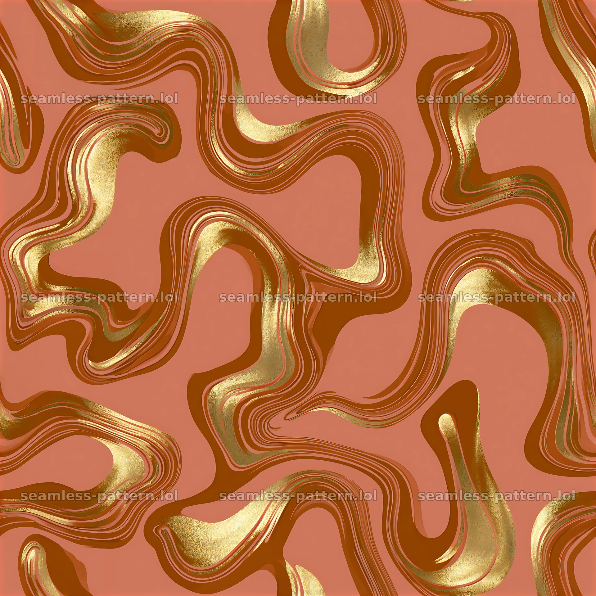 Gold vein on terracotta repeat pattern creates flowing shapes — seamless tileable pattern at 8192x8192