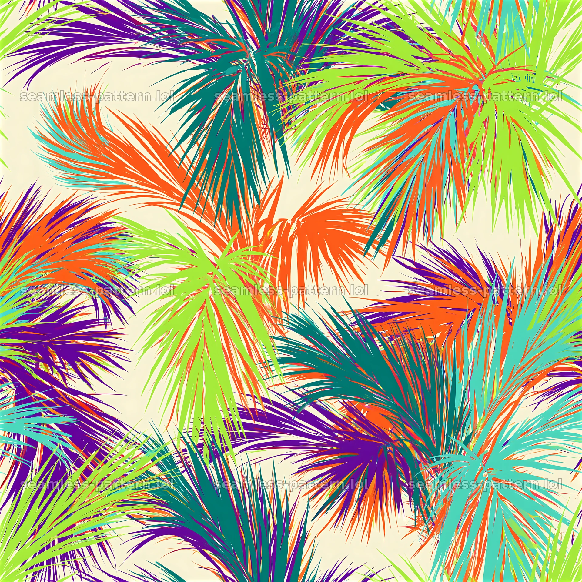 Bright palm leaves seamless pattern with vibrant colors in tropical style — seamless tileable pattern at 8192x8192