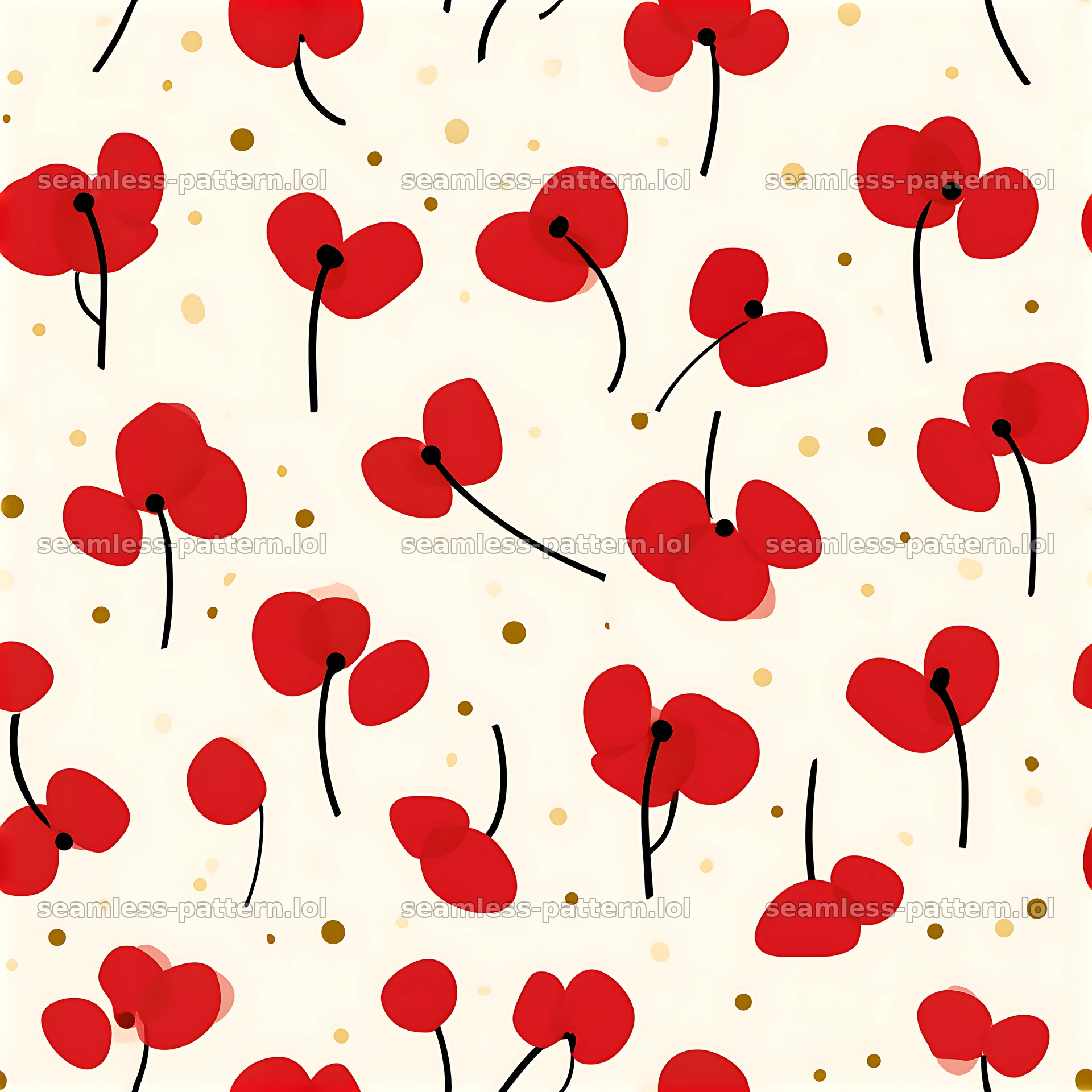 Wildflower black red gold repeating pattern with abstract floral shapes — seamless tileable pattern at 8192x8192