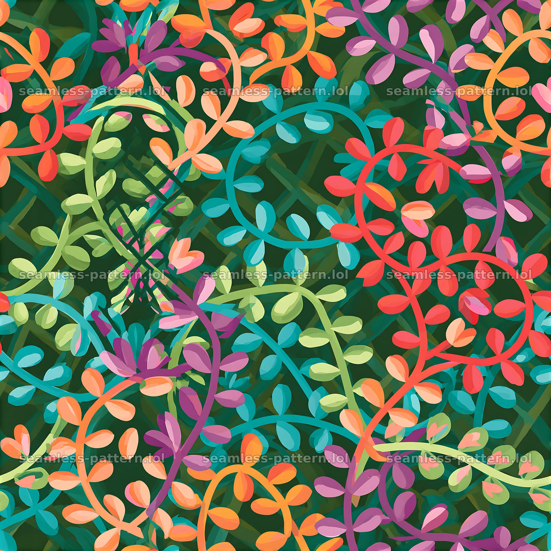 Colorful organic lattice seamless pattern with bright floral elements — seamless tileable pattern at 8192x8192