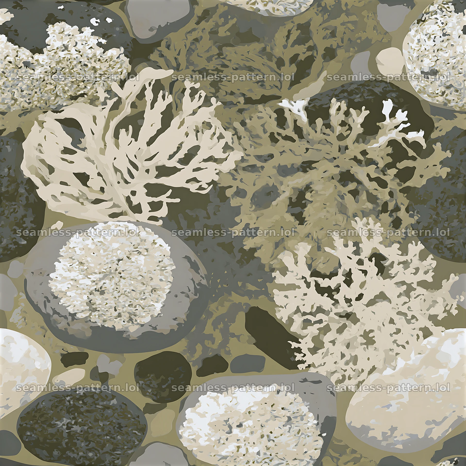 Seamless camouflage pattern with lichen and stone textures in natural colors — seamless tileable pattern at 8192x8192