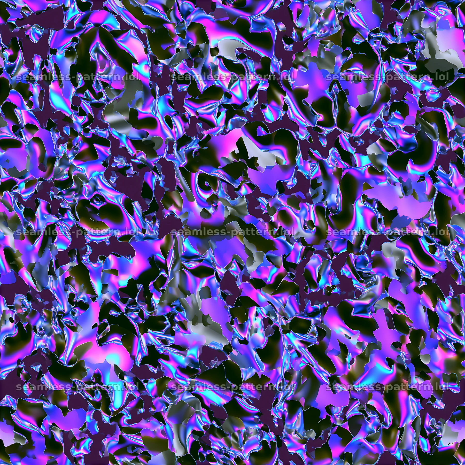 Purple holographic camouflage seamless pattern with vibrant colors — seamless tileable pattern at 8192x8192