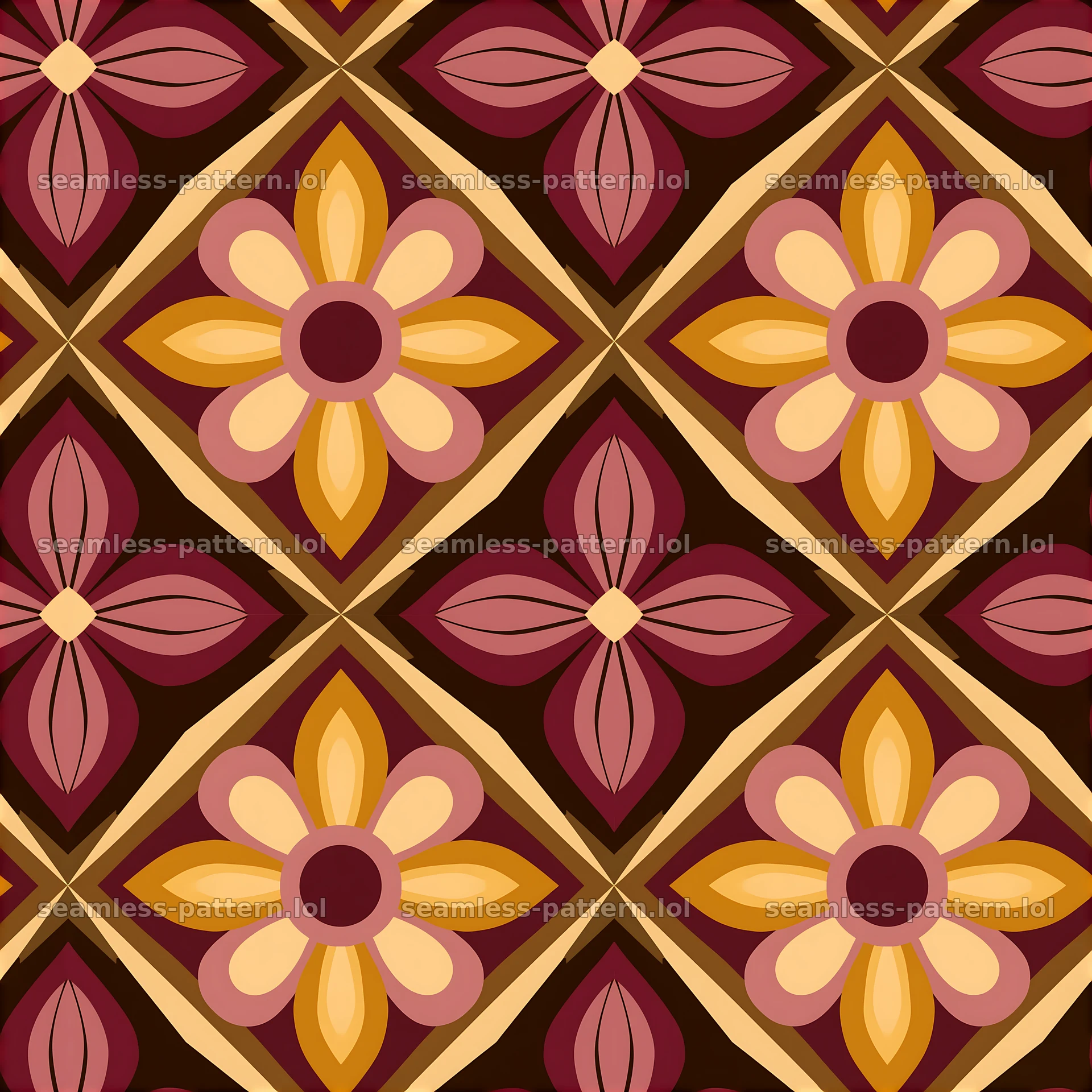 Retro flower seamless pattern on dark background — seamless tileable pattern at 8192x8192