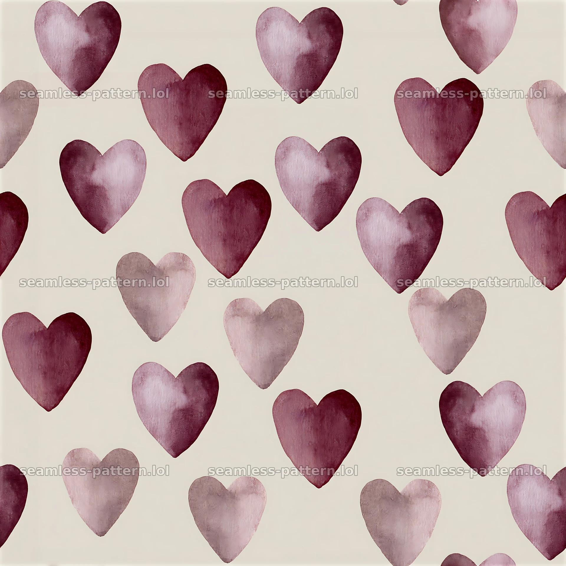 Watercolor hearts seamless pattern on light background — seamless tileable pattern at 8192x8192