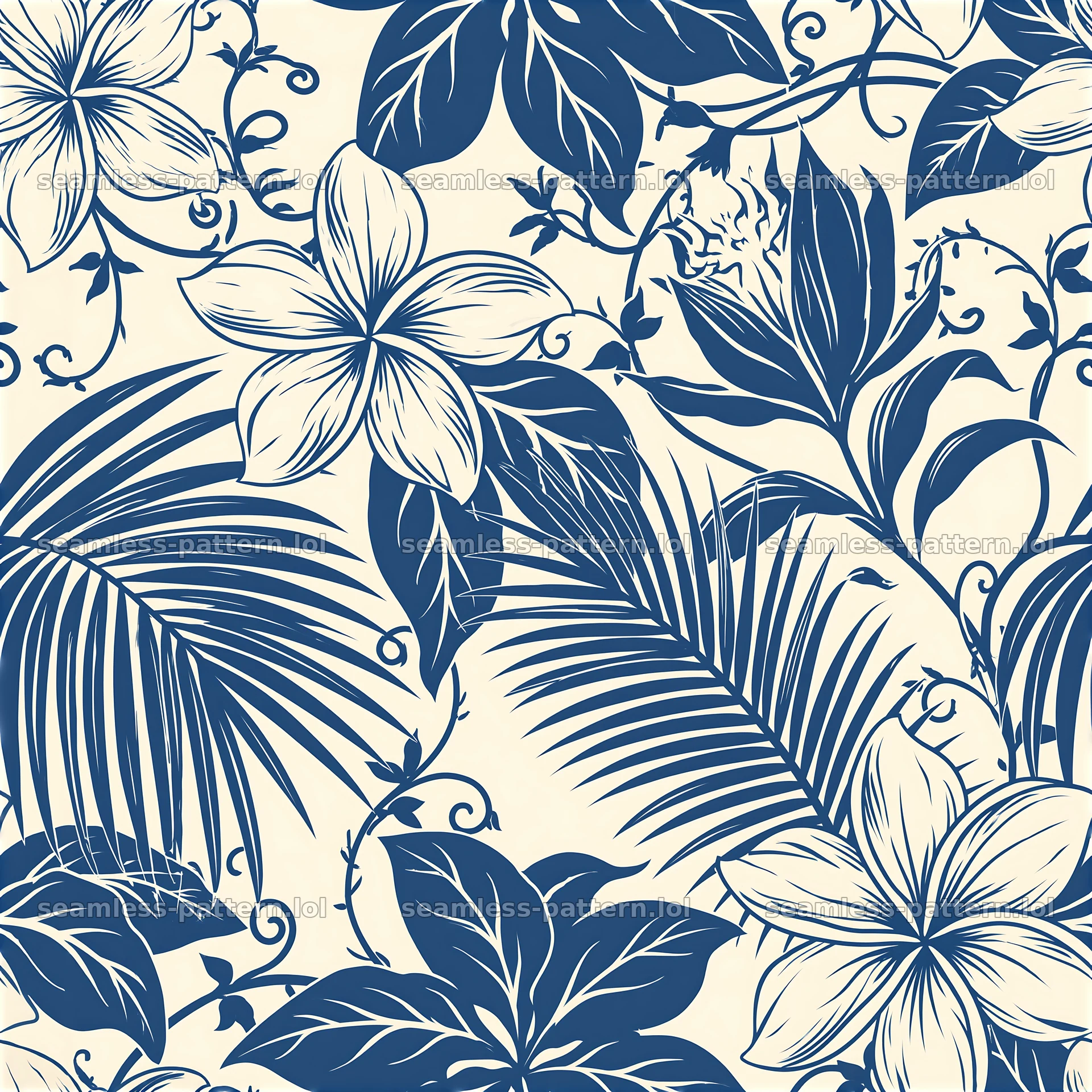 Tropical flower tileable pattern featuring intricate leaf designs — seamless tileable pattern at 8192x8192