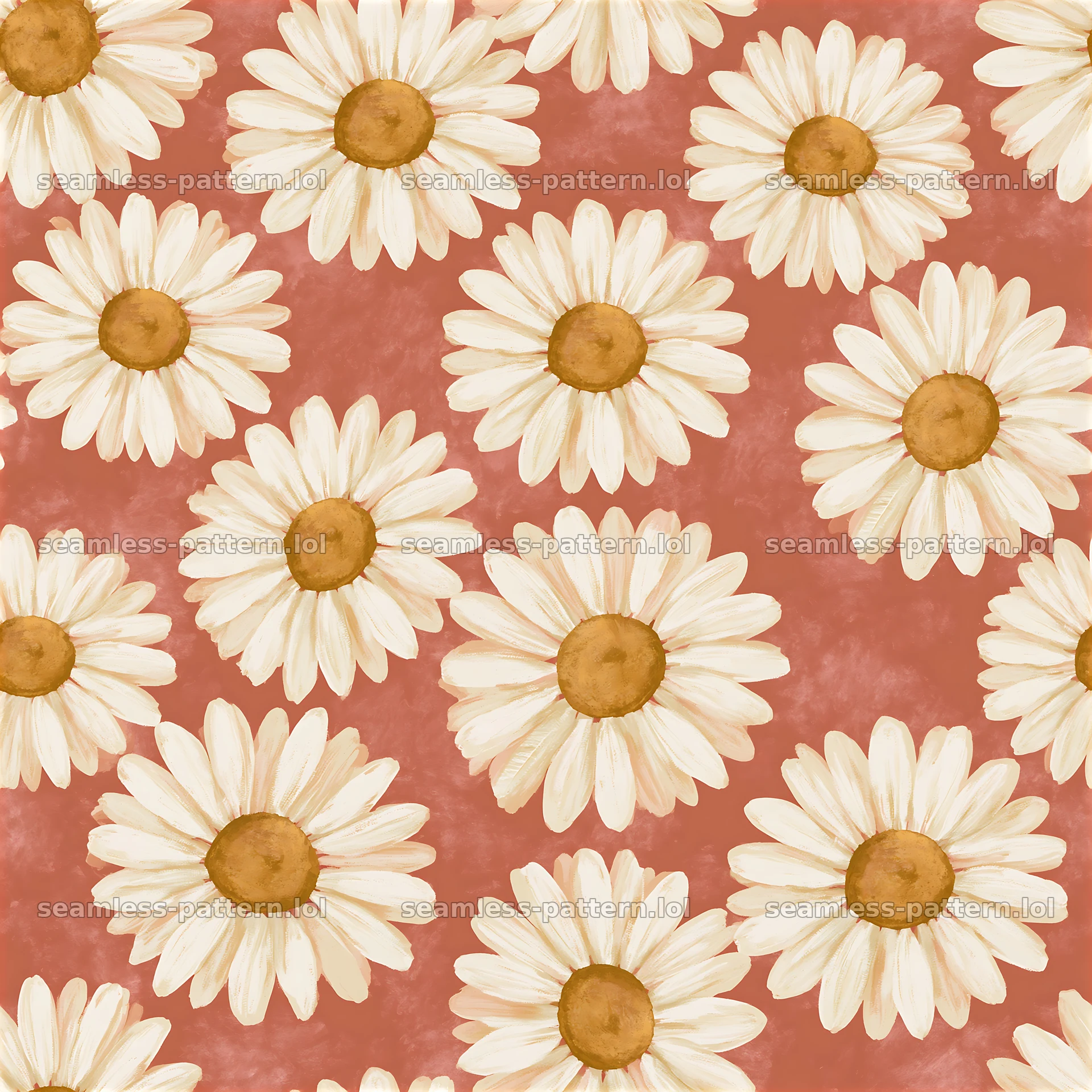 Daisy repeating pattern on a pink background with hand-drawn style — seamless tileable pattern at 8192x8192