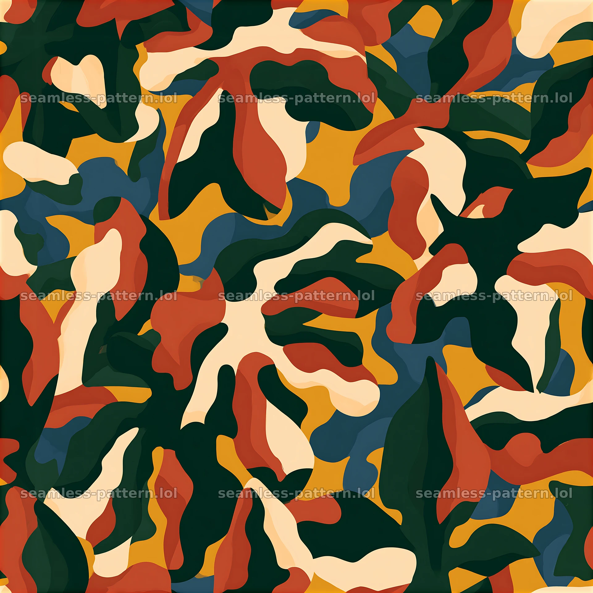 Repeating pattern with leafy camouflage forms in vibrant colors — seamless tileable pattern at 8192x8192