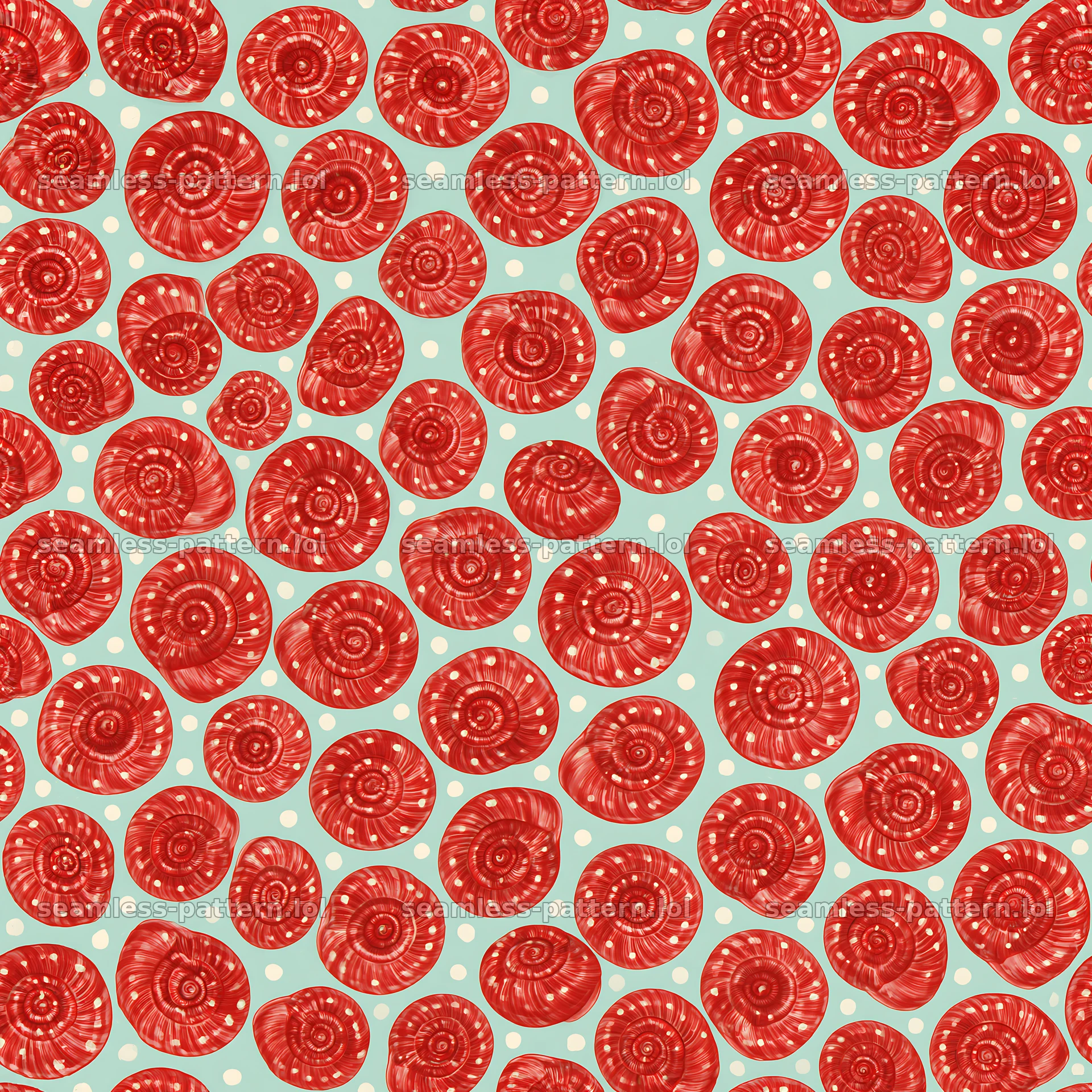 Red snail spiral shell seamless pattern for textiles — seamless tileable pattern