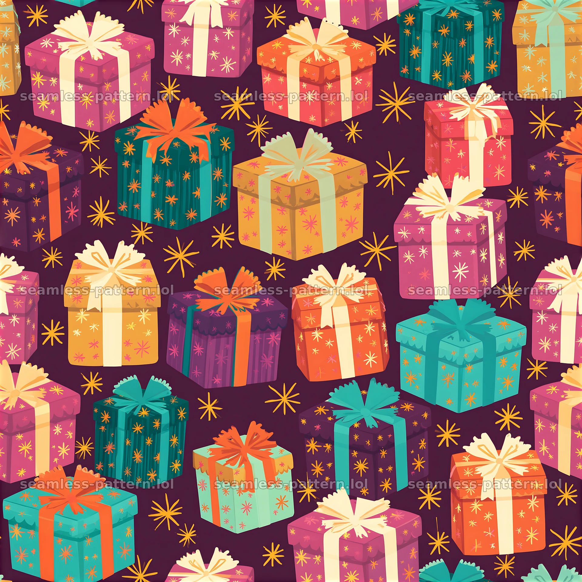 Pattern/seamless texture with colorful birthday packages and stars — seamless tileable pattern at 8192x8192