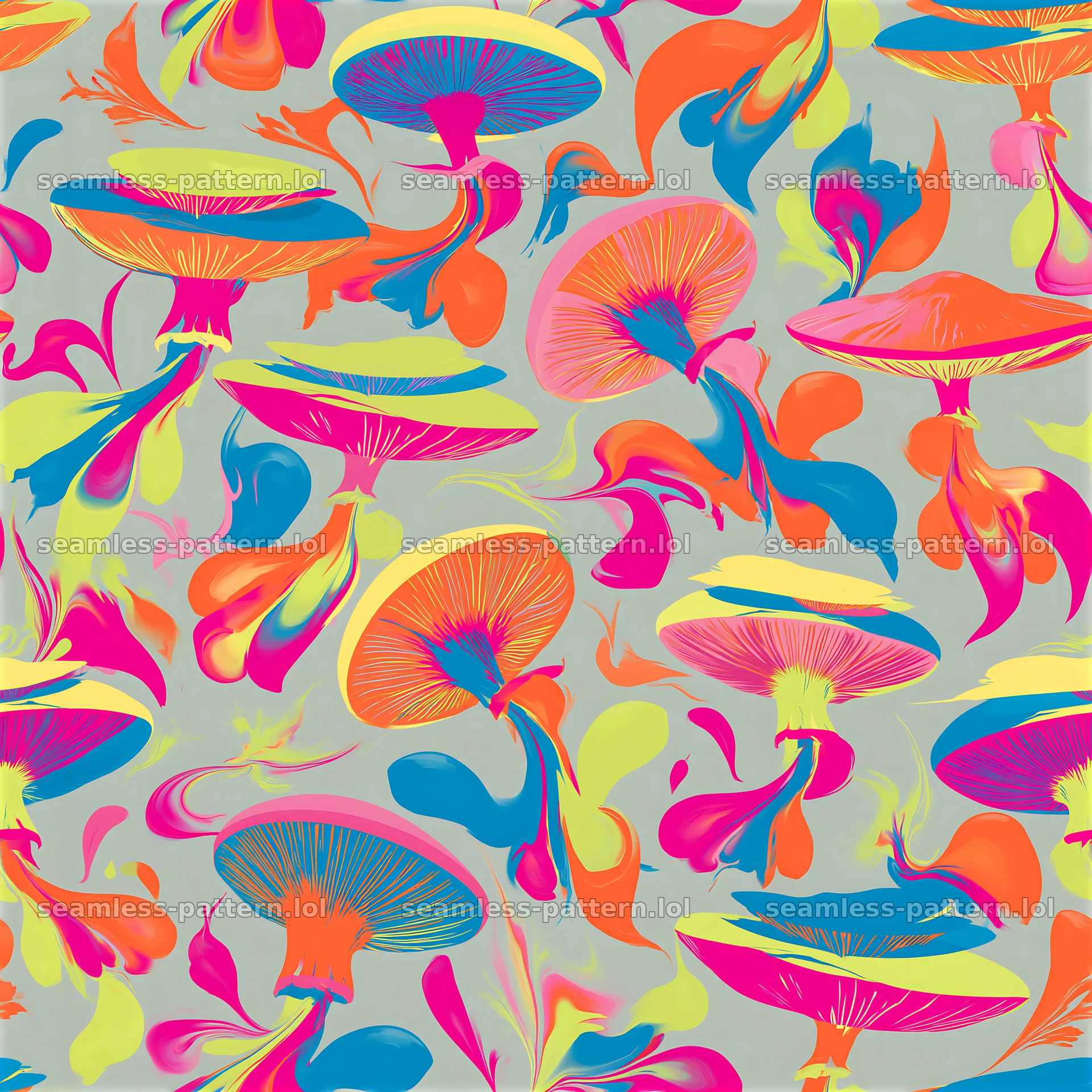 Colorful abstract mushrooms seamless pattern showcasing vivid colors — seamless tileable pattern at 8192x8192