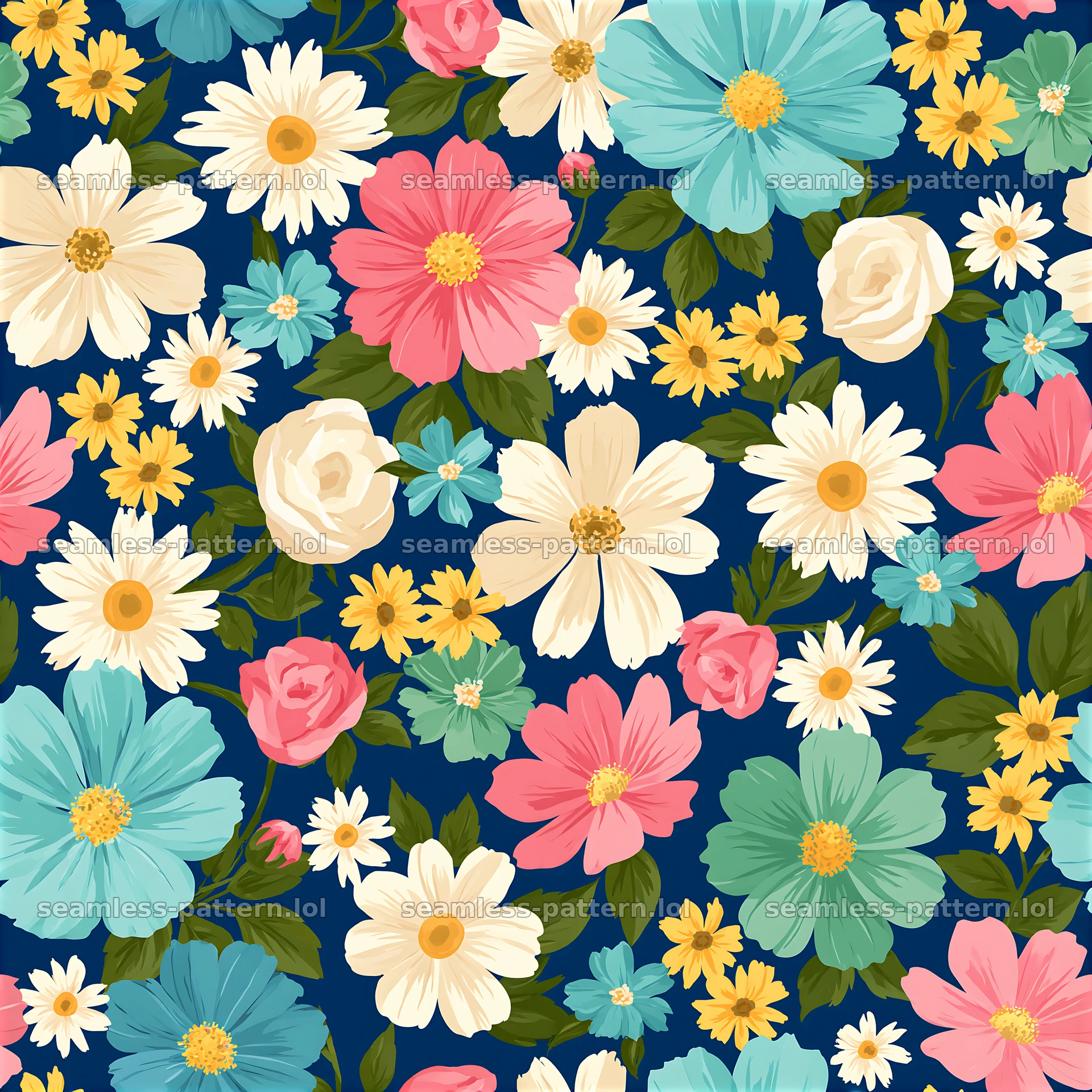 Garden flower seamless pattern in a colorful design — seamless tileable pattern at 8192x8192