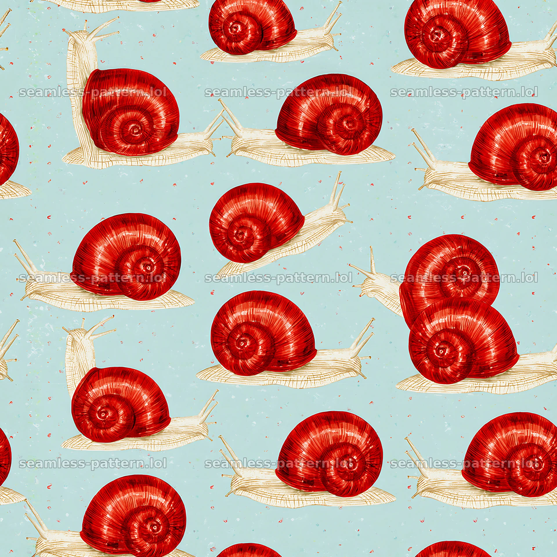 Red shell snail tileable pattern for fabric and wallpaper — seamless tileable pattern