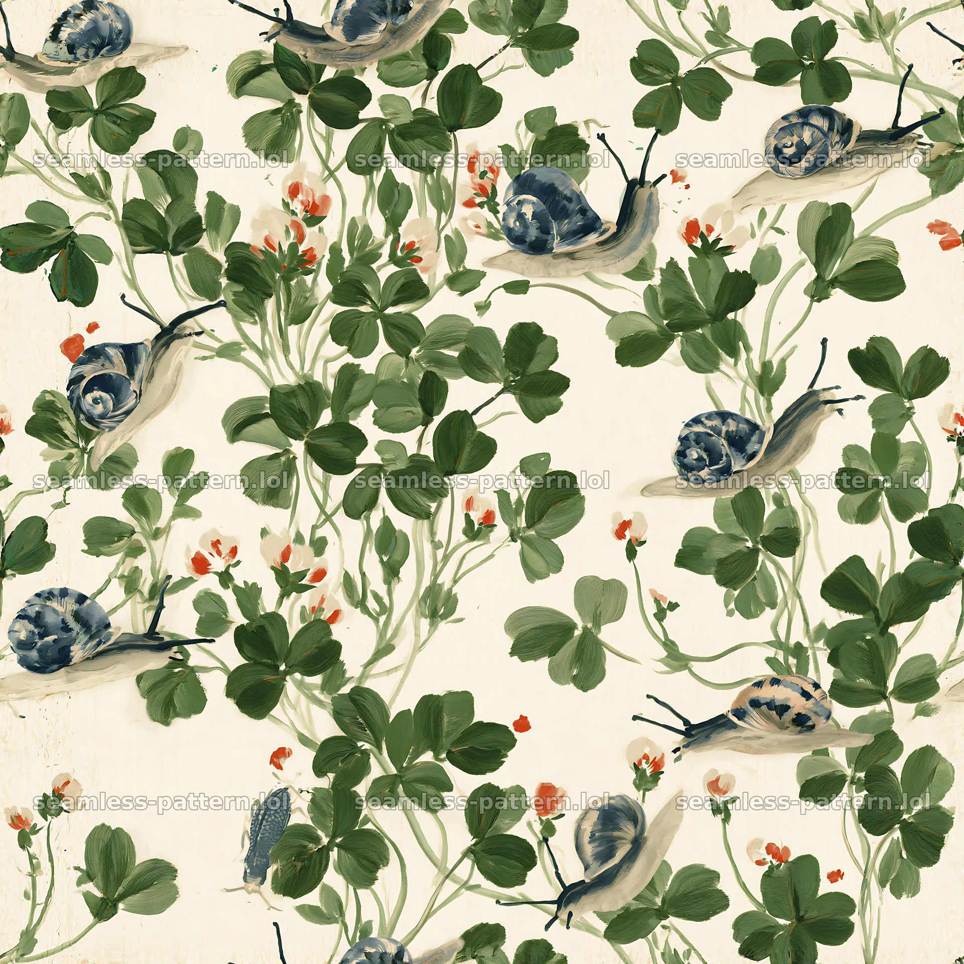 Seamless pattern of snails and clover leaves for textiles — seamless tileable pattern