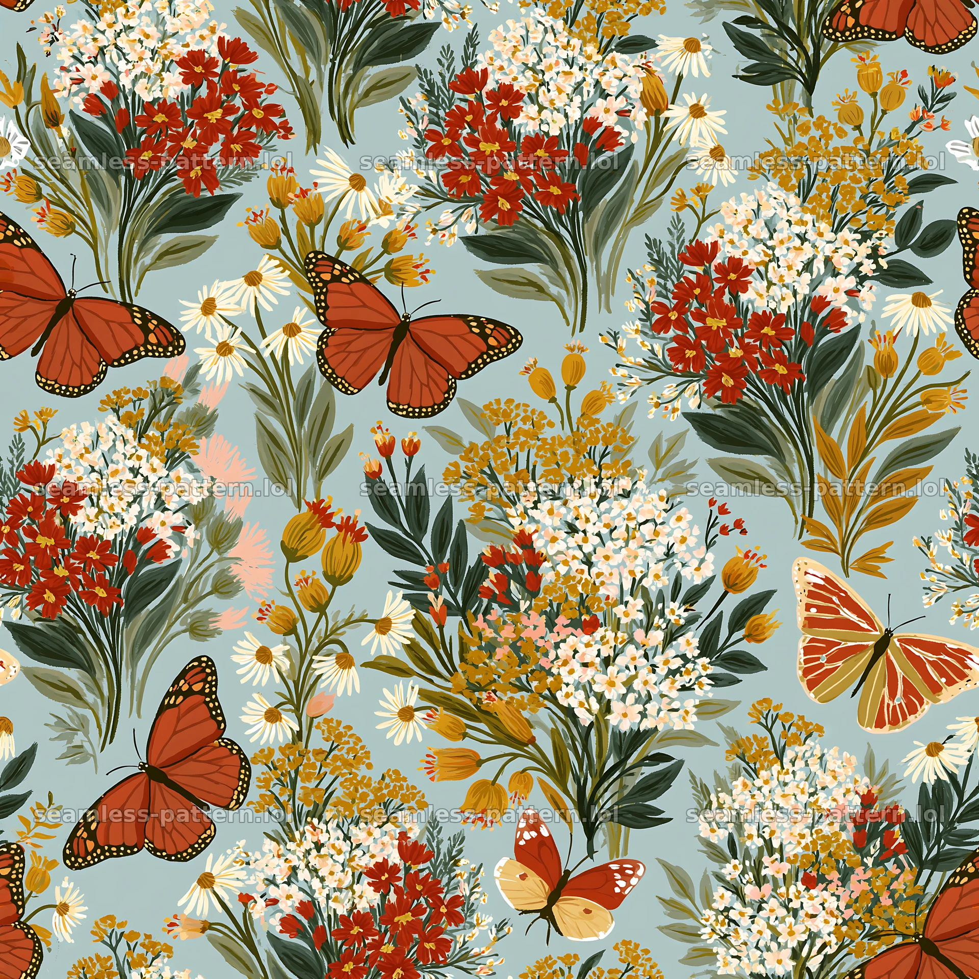 Butterfly and wildflower seamless pattern for fabric and wallpaper — seamless tileable pattern