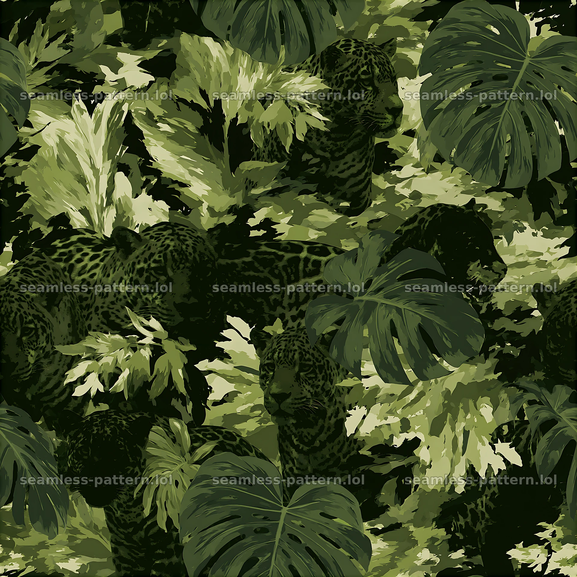Green camouflage wildlife apparel seamless pattern with jungle elements — seamless tileable pattern at 8192x8192