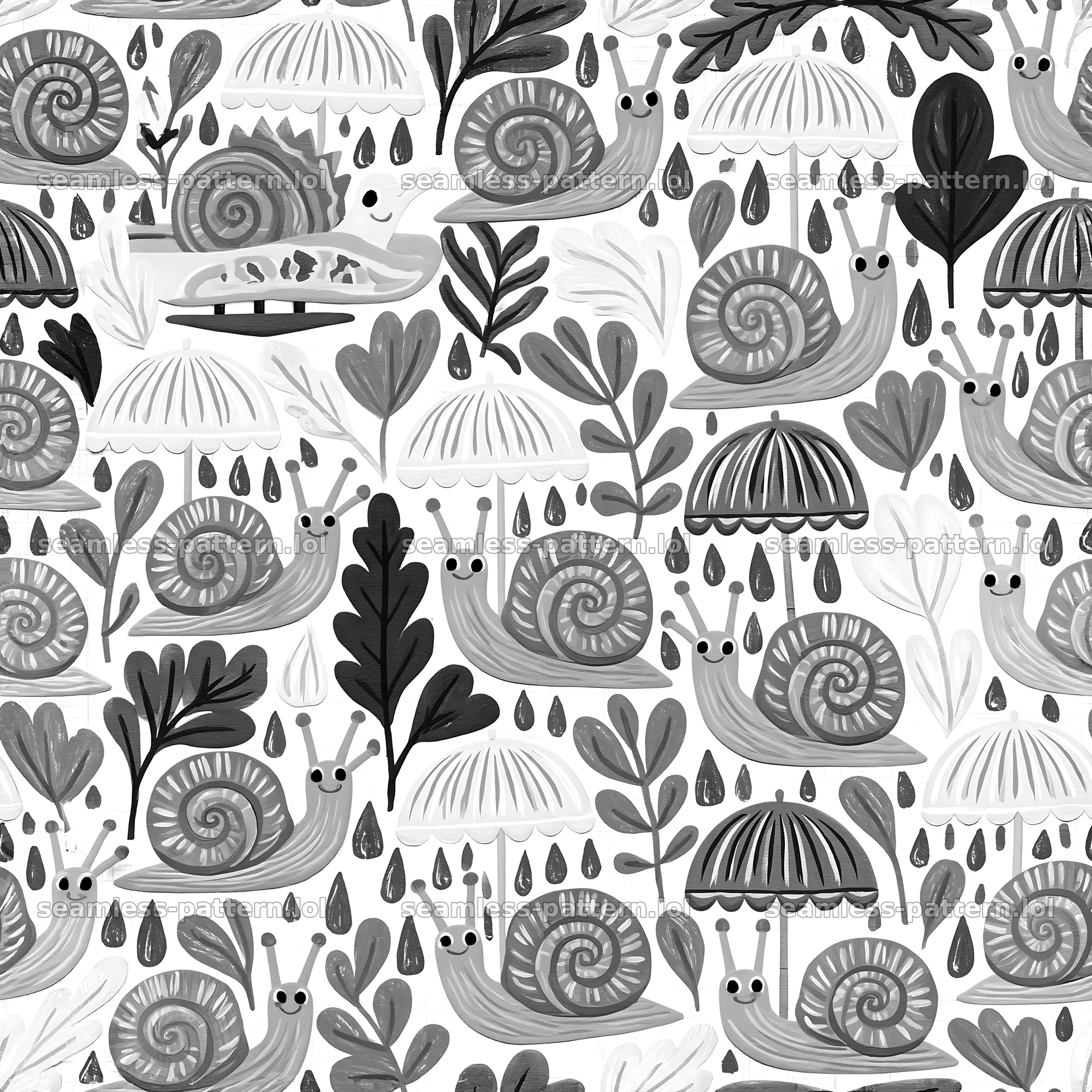 Red snail rainy day seamless pattern — seamless tileable pattern