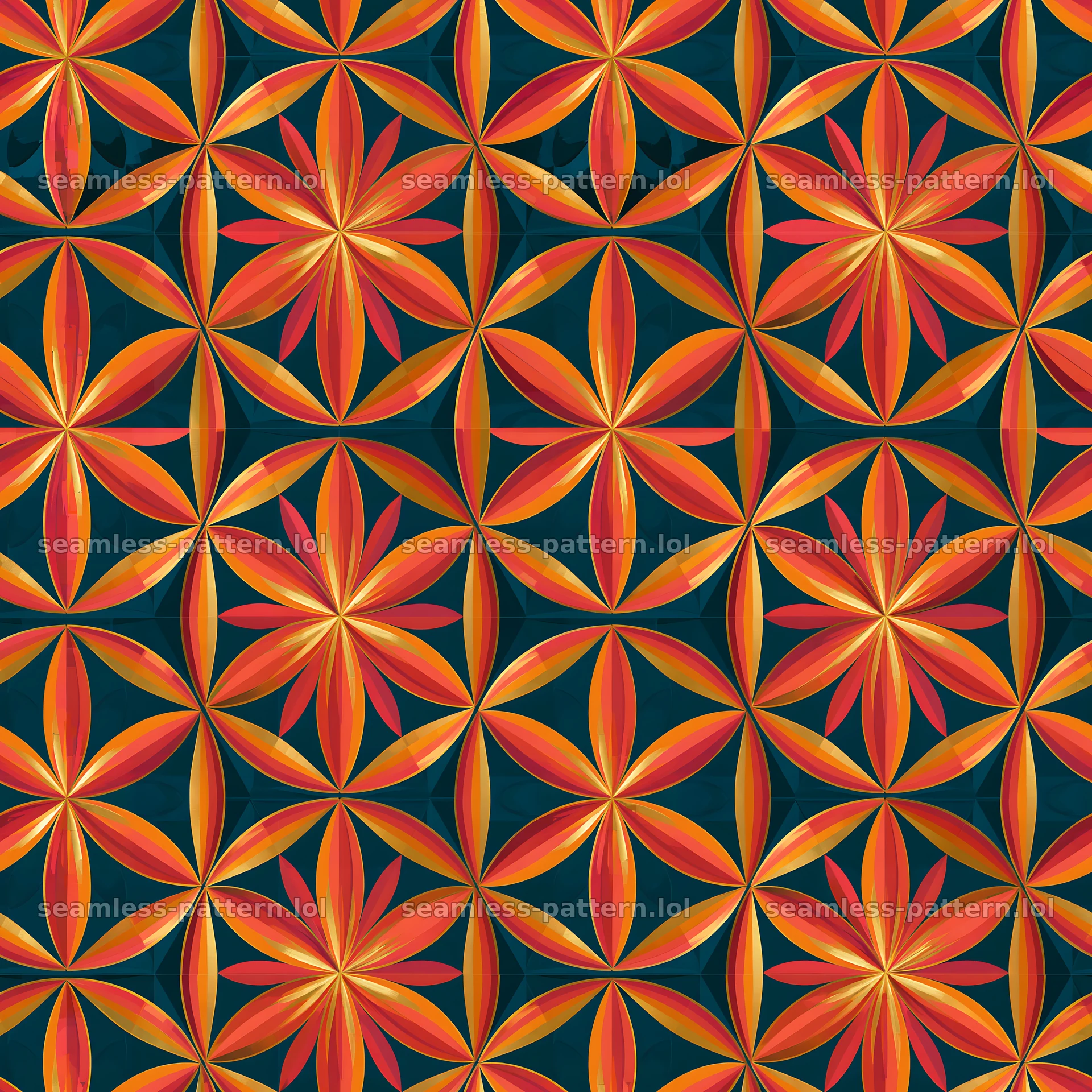 Seamless flower of life geometric pattern in vibrant colors — seamless tileable pattern