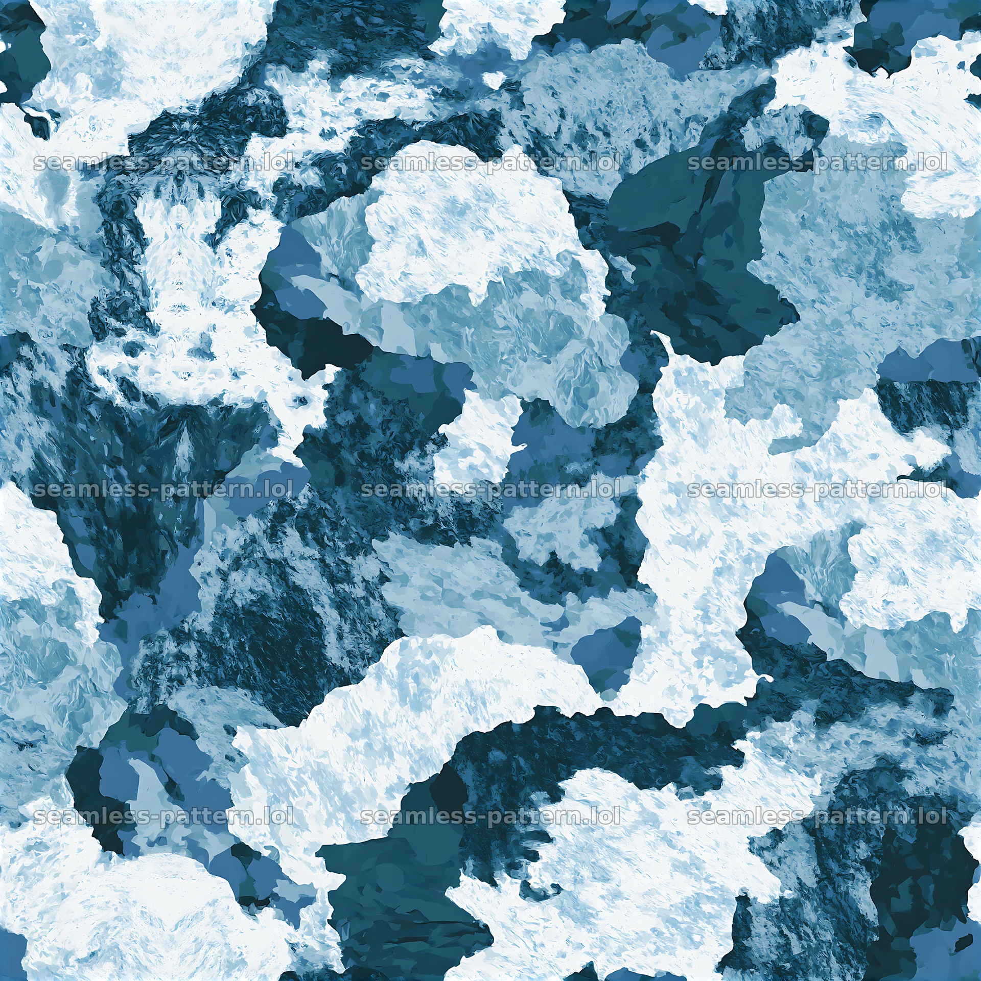 Repeating blue camouflage marble texture features different shades of blue — seamless tileable pattern at 8192x8192