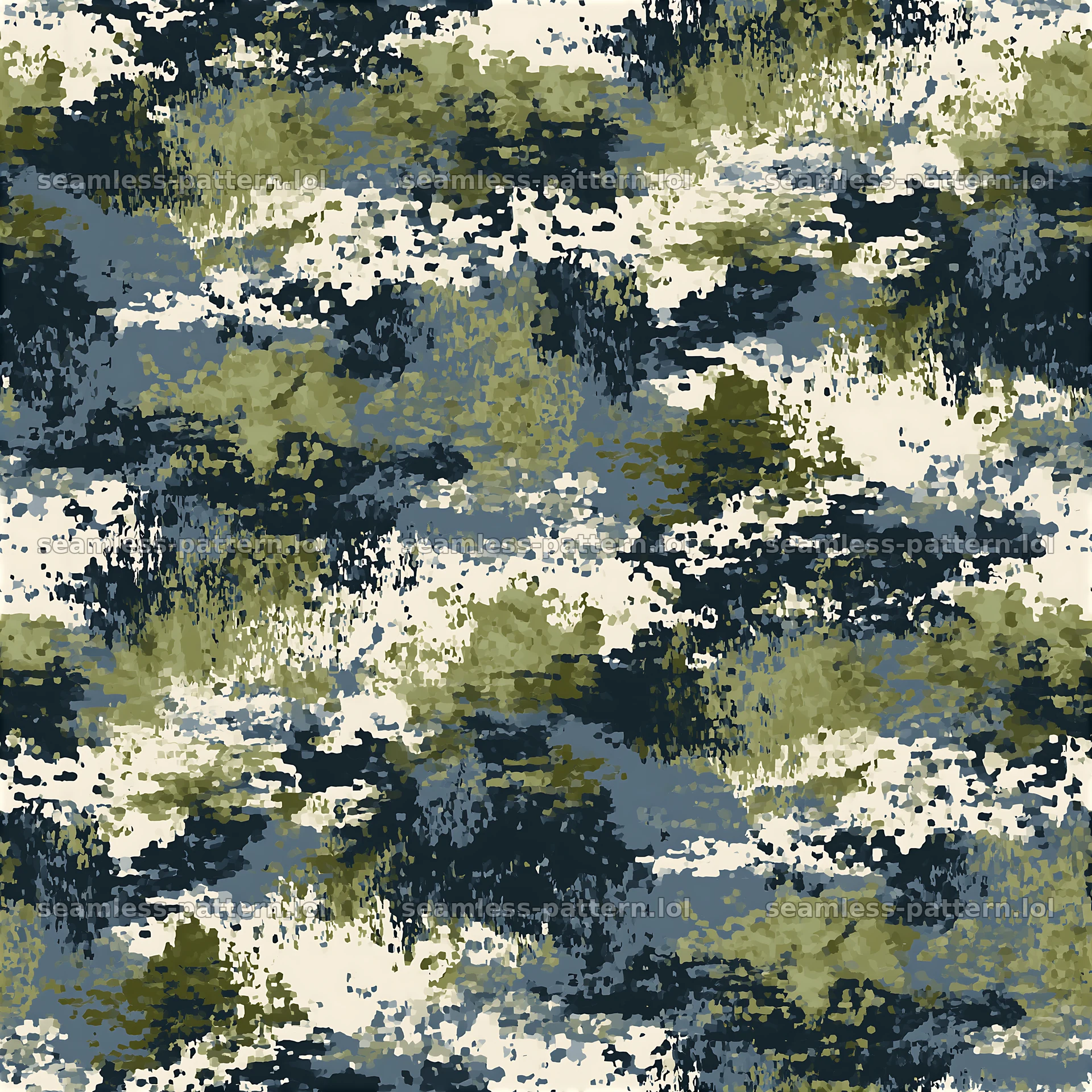 Seamless digital camouflage pattern in green and blue shades — seamless tileable pattern at 8192x8192