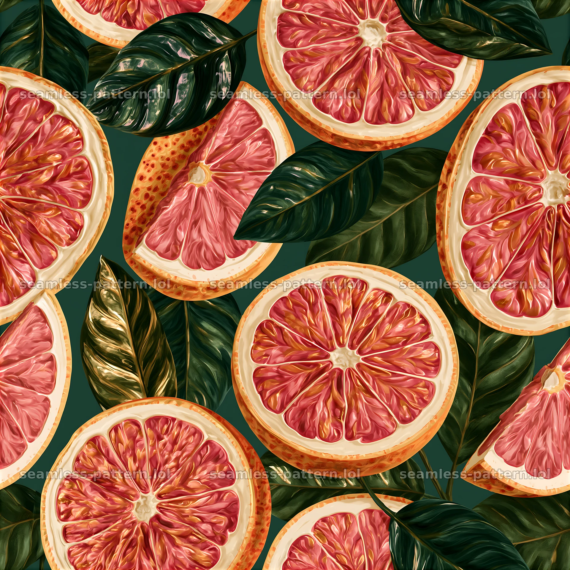 Colorful citrus seamless pattern with grapefruit and leaves — seamless tileable pattern at 8192x8192