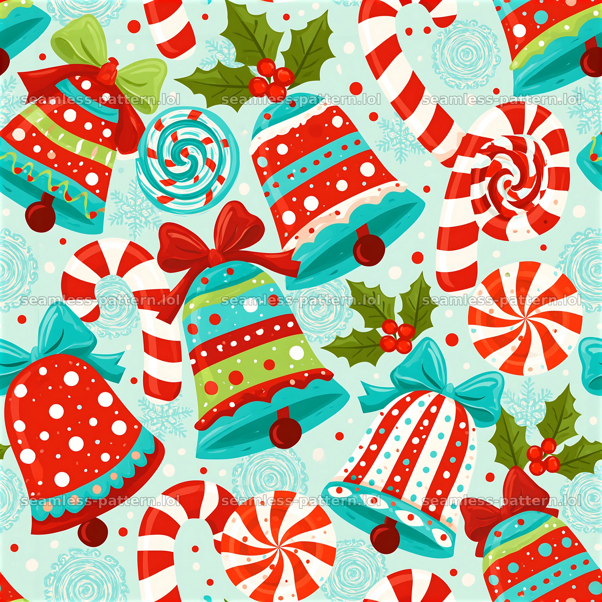 Bright Christmas bell tileable pattern showcasing festive elements — seamless tileable pattern at 8192x8192