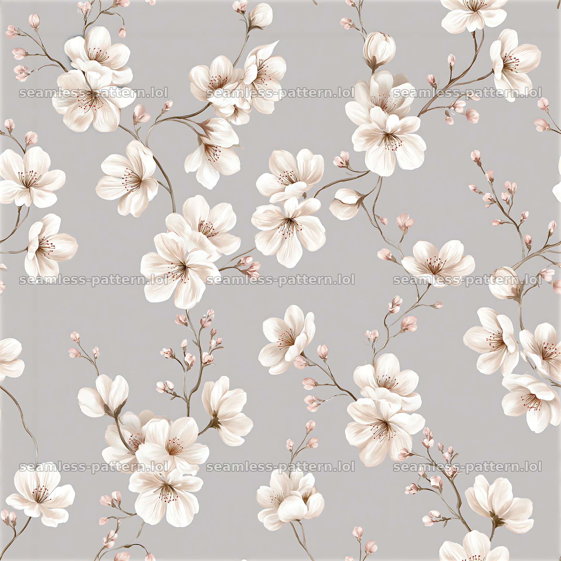 Seamless watercolor wedding pattern with floral elements on gray — seamless tileable pattern at 8192x8192