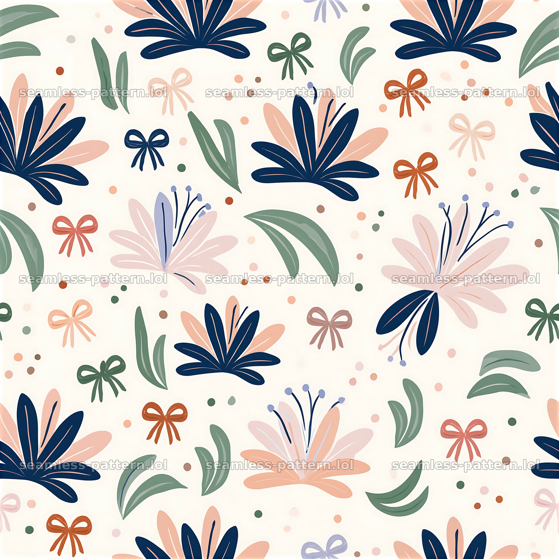 Birthday floral repeat pattern with flowers and bows in soft colors — seamless tileable pattern at 8192x8192