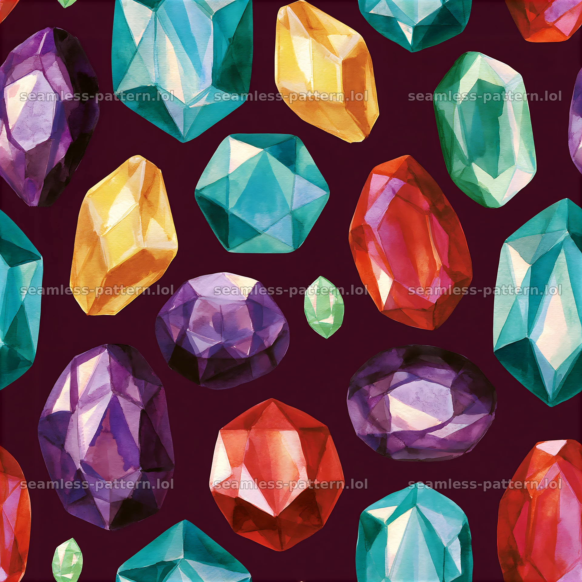 Colorful gemstones seamless pattern in various shapes and colors — seamless tileable pattern at 8192x8192