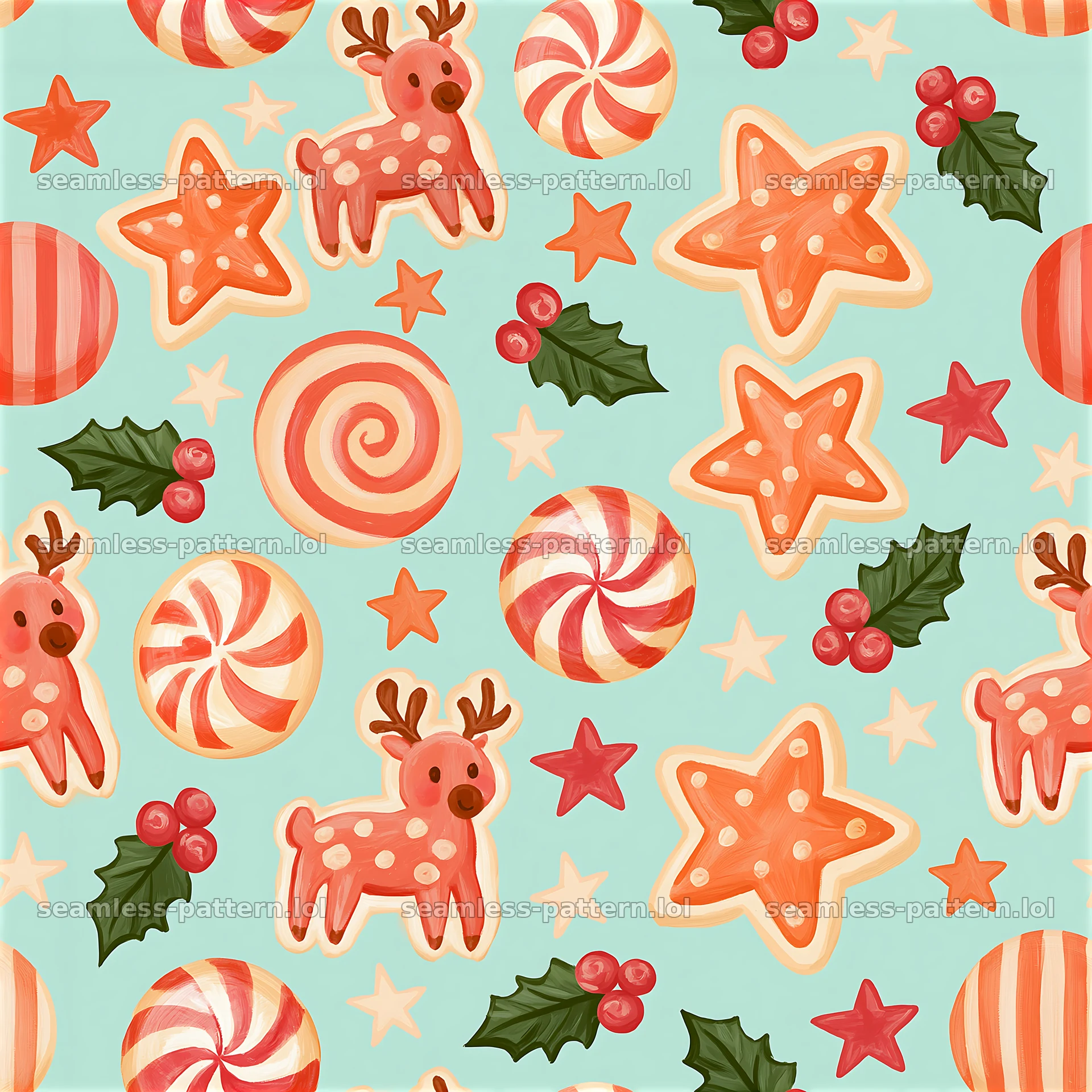 Colorful Christmas cookies seamless pattern with festive shapes — seamless tileable pattern at 8192x8192