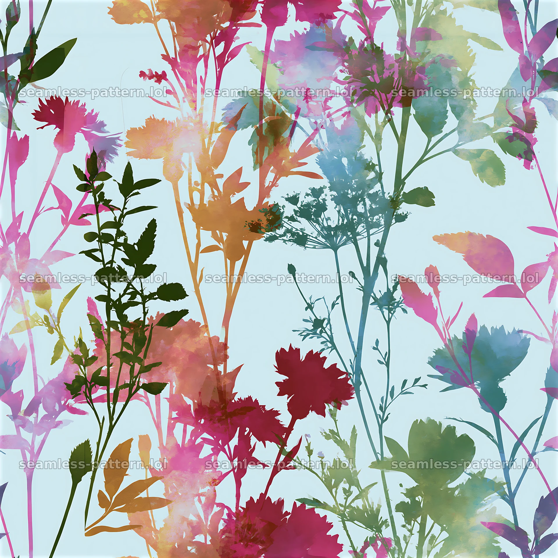 Colorful wildflower seamless pattern with various floral elements — seamless tileable pattern at 8192x8192