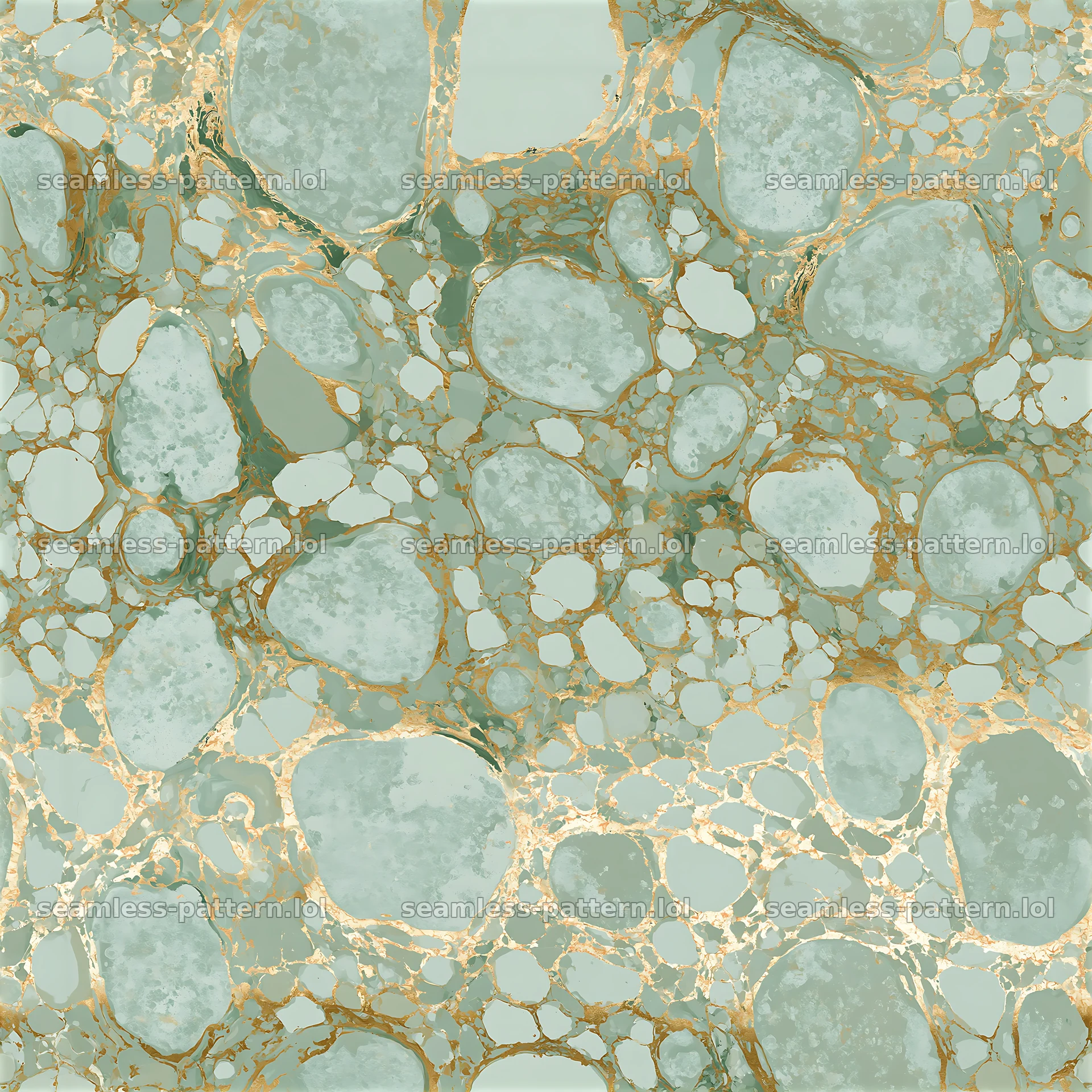 Seamless green and gold marble pattern with organic shapes — seamless tileable pattern at 8192x8192